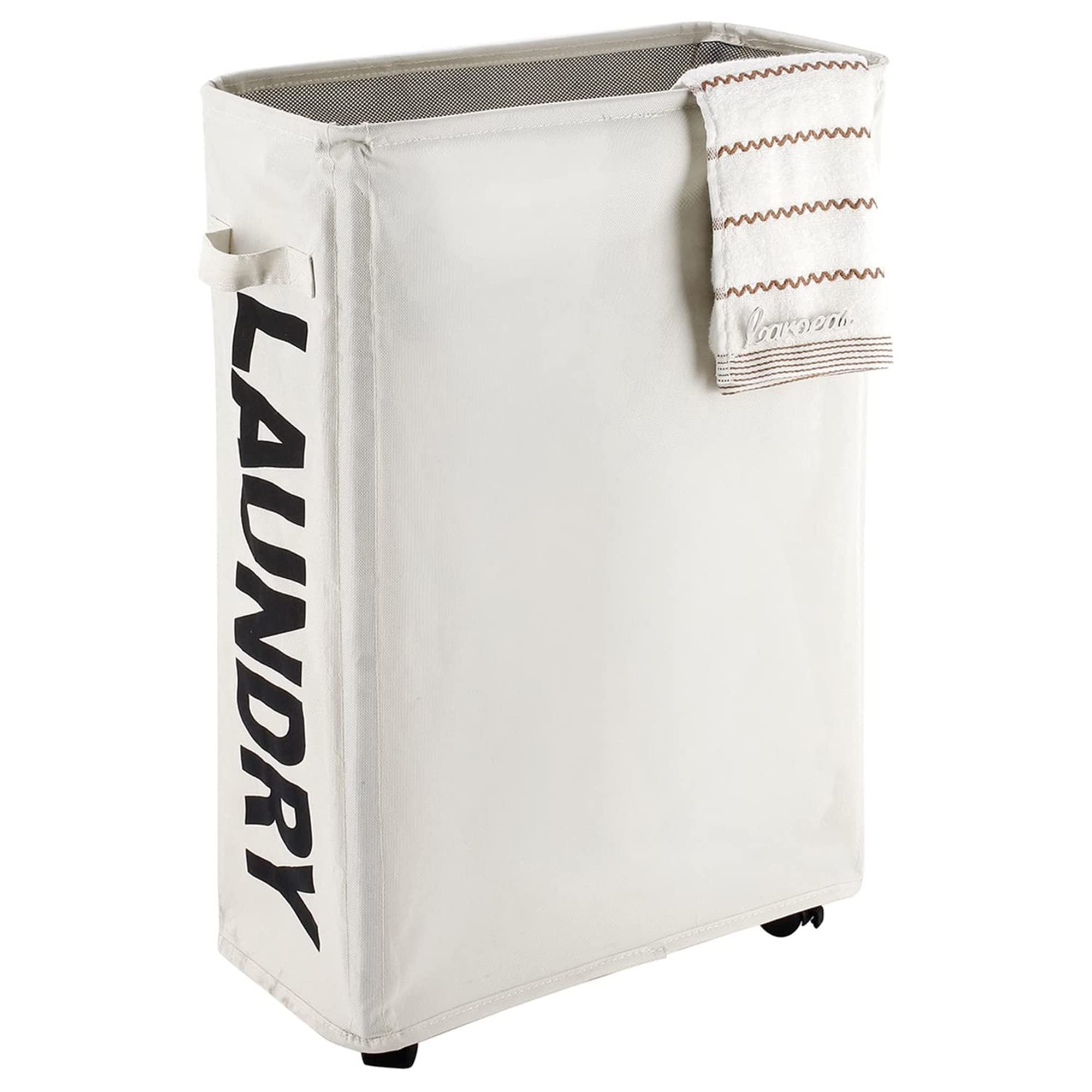 Caroeas 45L Slim 洗濯かご スリム ランドリーバスケット ランドリーかご 洗濯かご 折りたたみ キャスター付き 撥水加工 取っ手付き 細長型ランドリーバスケット 収納便利