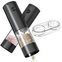 CIRCLE JOY ペッパーミル 電動スパイスミル 電池式ペッパーミル 収納ベース 洗える 95ml 容器 片手で操作できる ホワイトLED ライト 2個セッ...