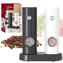 CIRCLE JOY 電動ペッパーグラインダーセット 電池式ペッパーミル 70ml容器 洗える収納ベース 白色LEDライト 粗さ調節可能 簡単操作 黒と白