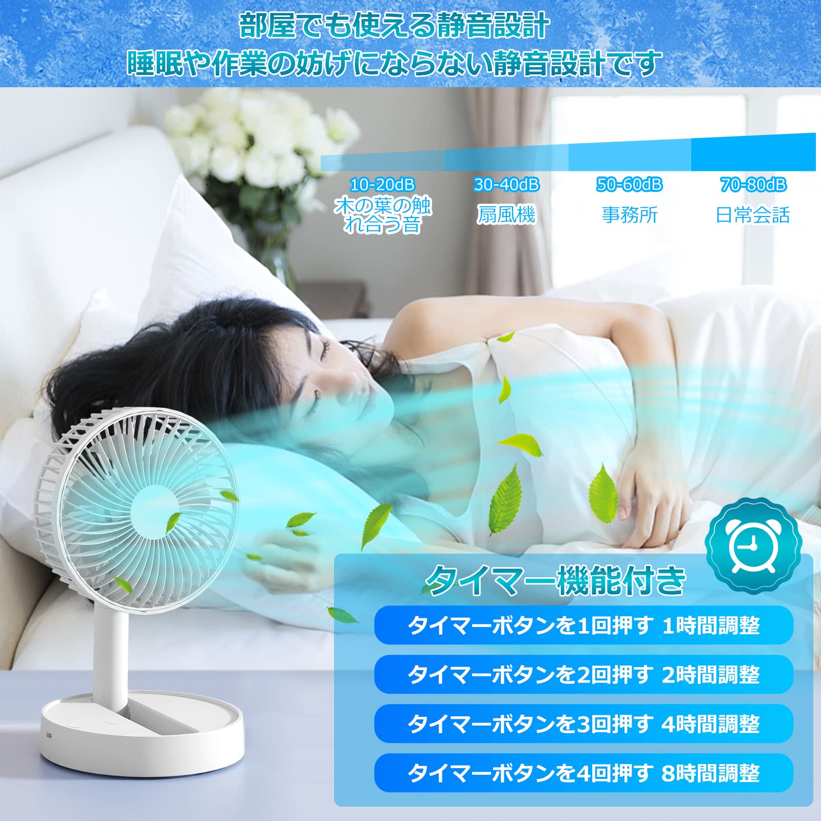 Gegizun 卓上扇風機 小型 折り畳み式 高さ調整可能 USB充電式 4000mAhバッテリー内...