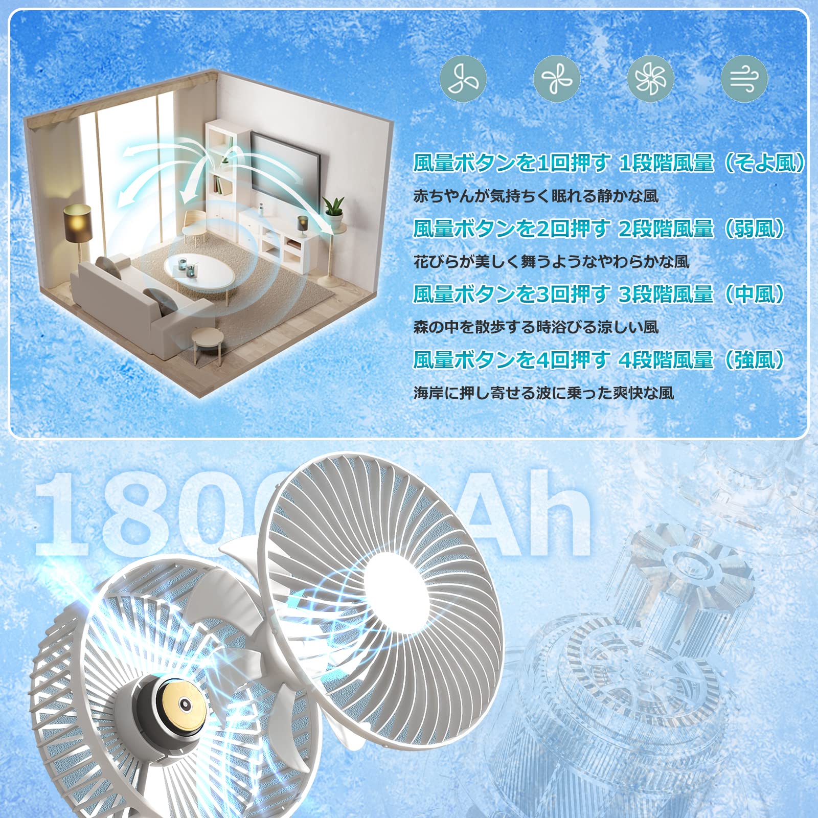 Gegizun 卓上扇風機 小型 折り畳み式 高さ調整可能 USB充電式 4000mAhバッテリー内...