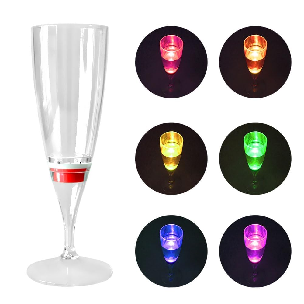 LED シャンパングラス コップ 6個セット ワイン ゴブレット プラスチック 良品優選 液体感知 シャンパンフルート センサーネオン カラーLED付き 光る パーティー bar 誕生日 クリスマス バーナイトクラブ 6色