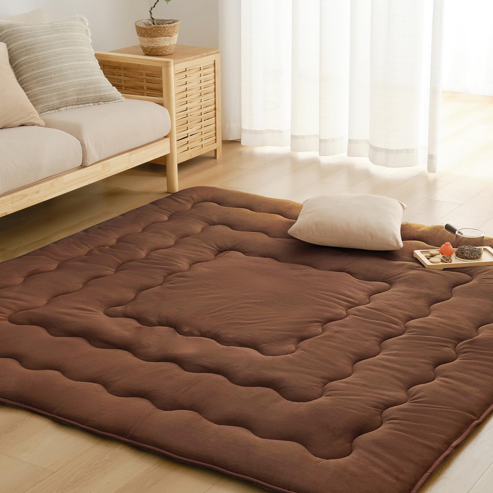 Keusnix こたつ敷き布団 正方形 こたつマット 極厚ラグ カーペット あったか こたつ敷布団 フランネル生地 蓄熱わた使用 冬用 滑り止め付き ラグ ラグ...