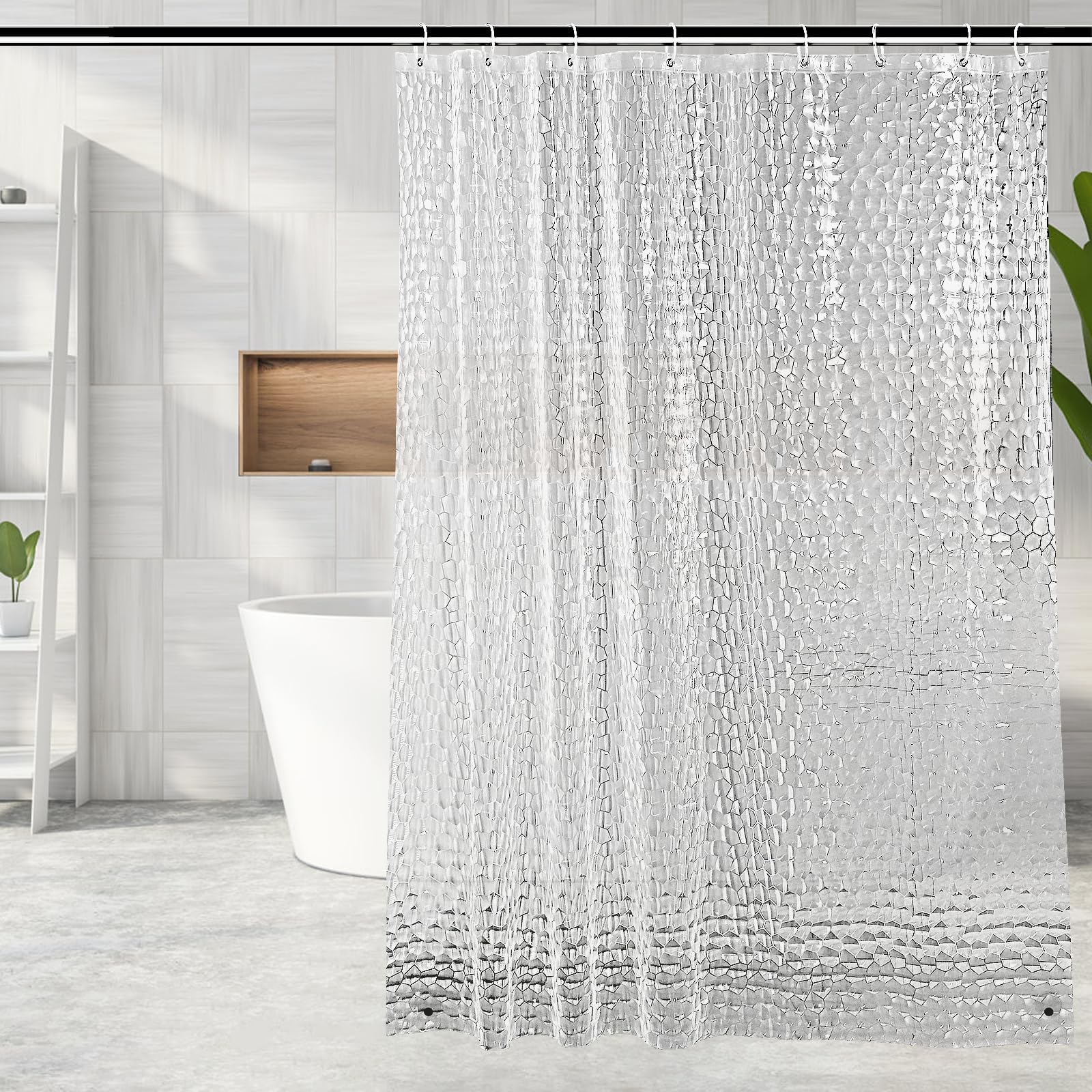 OTraki シャワーカーテン 半透明 幅120cm 丈160cm お風呂カーテン 3Dウオーターキューブ立体加工 プライバシー保護 目隠し 浴室カーテン EVA素材 防カビ 防水 リング付属 Shower curtain 取付簡単 間仕切り バス用品 120x160cm