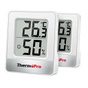 ThermoProサーモプロ 湿度計 温度計 温湿度計 温度湿度計 湿度計室内 室温計 デジタル アナログ 大画面 コンパクト 顔マーク 壁掛け 卓上スタンド マグネット ホワイト2パック TP49
