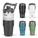 TYESO タンブラー ストロー付き 750ml コーヒー 水筒 魔法瓶 保温保冷 取っ手付ケトル 真空断熱 二重構造 広口 大容量 直飲み 漏れない ホームオフィス アウトドア 女の子 男の子 ブラック