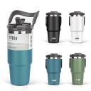 TYESO タンブラー ストロー付き 600ml コーヒー 水筒 魔法瓶 保温保冷 取っ手付ケトル 真空断熱 二重構造 広口 大容量 直飲み 漏れない ホームオフィス アウトドア 女の子 男の子 ネイビー
