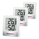 ThermoPro 温度湿度計 温度計 デジタル 温湿度計 室内 熱中症対策 室温計 見やすいデカ文字 顔マーク 大画面 高精度 シンプル コンパクト スタンド マグネット付き 置き掛け兼用 赤ちゃん お年寄り 寝室 温室 爬虫類 TP49 ホワイト 3個入り