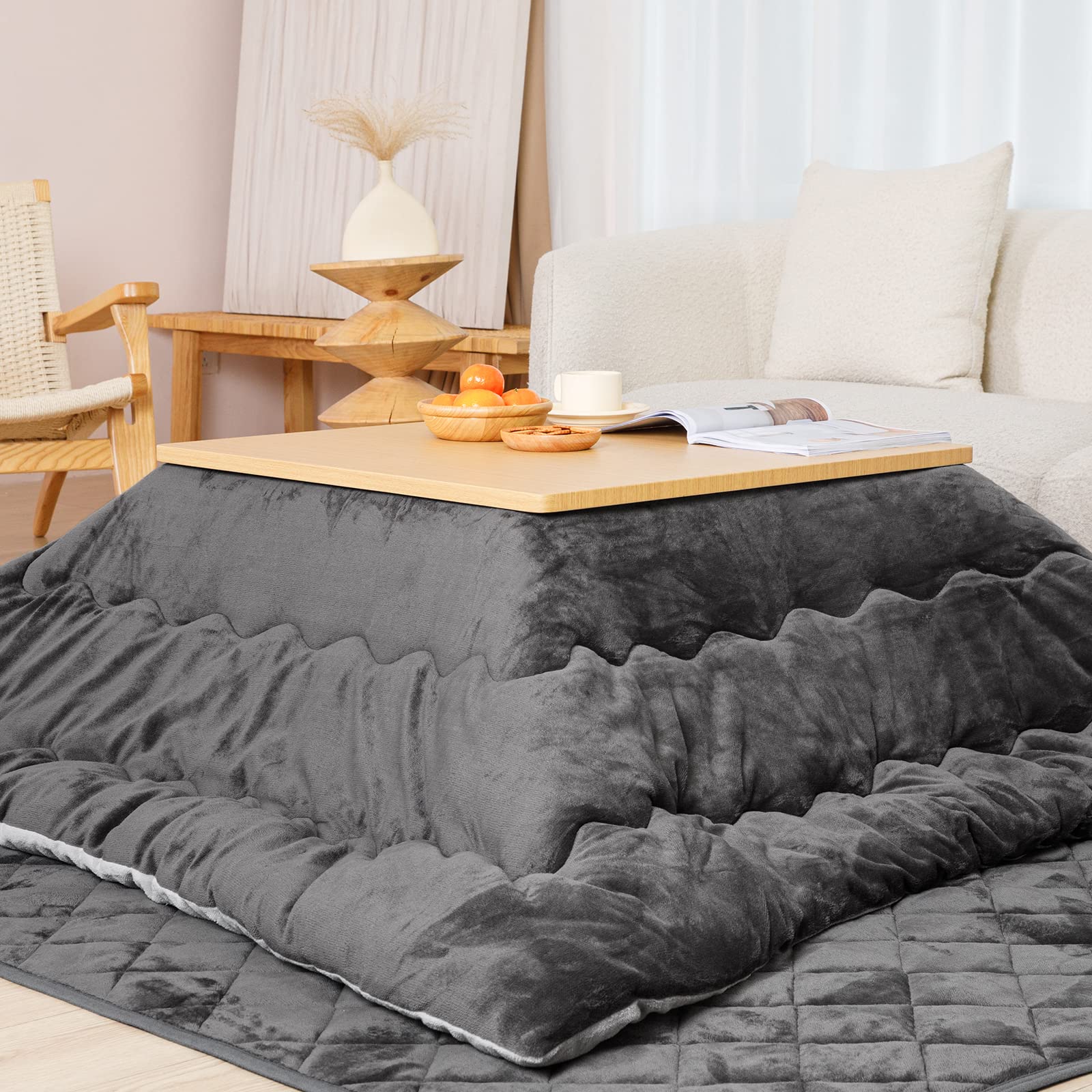 Vamcheer こたつ布団 正方形 こたつふとん 単品 190x190cm こたつ用布団 あったか こたつ掛け布団 厚手 フランネル リバーシブル 両面使える ふわふわ ぽかぽか ぬくぬく 冬用 洗える 静電気防止 毛抜けない ライトグレーxダークグレー