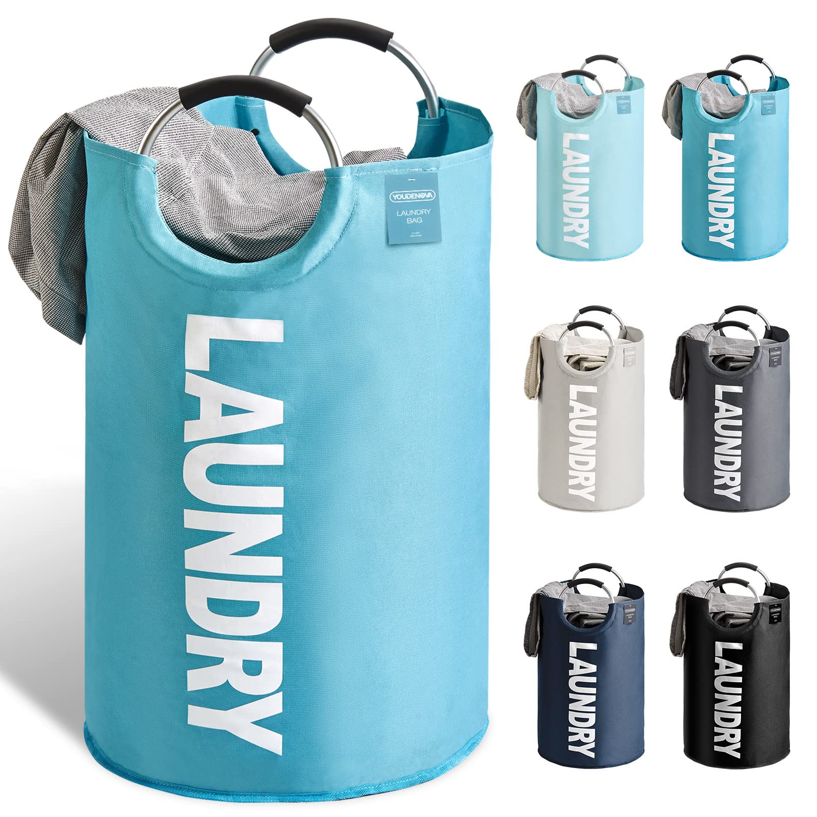 YOUDENOVA ランドリーバスケット 大容量82L せんたくかご 85%防水性 折りたたみ 撥水加工 耐荷重15KG 洗濯物入れ 取っ手付き ランドリーバッ...