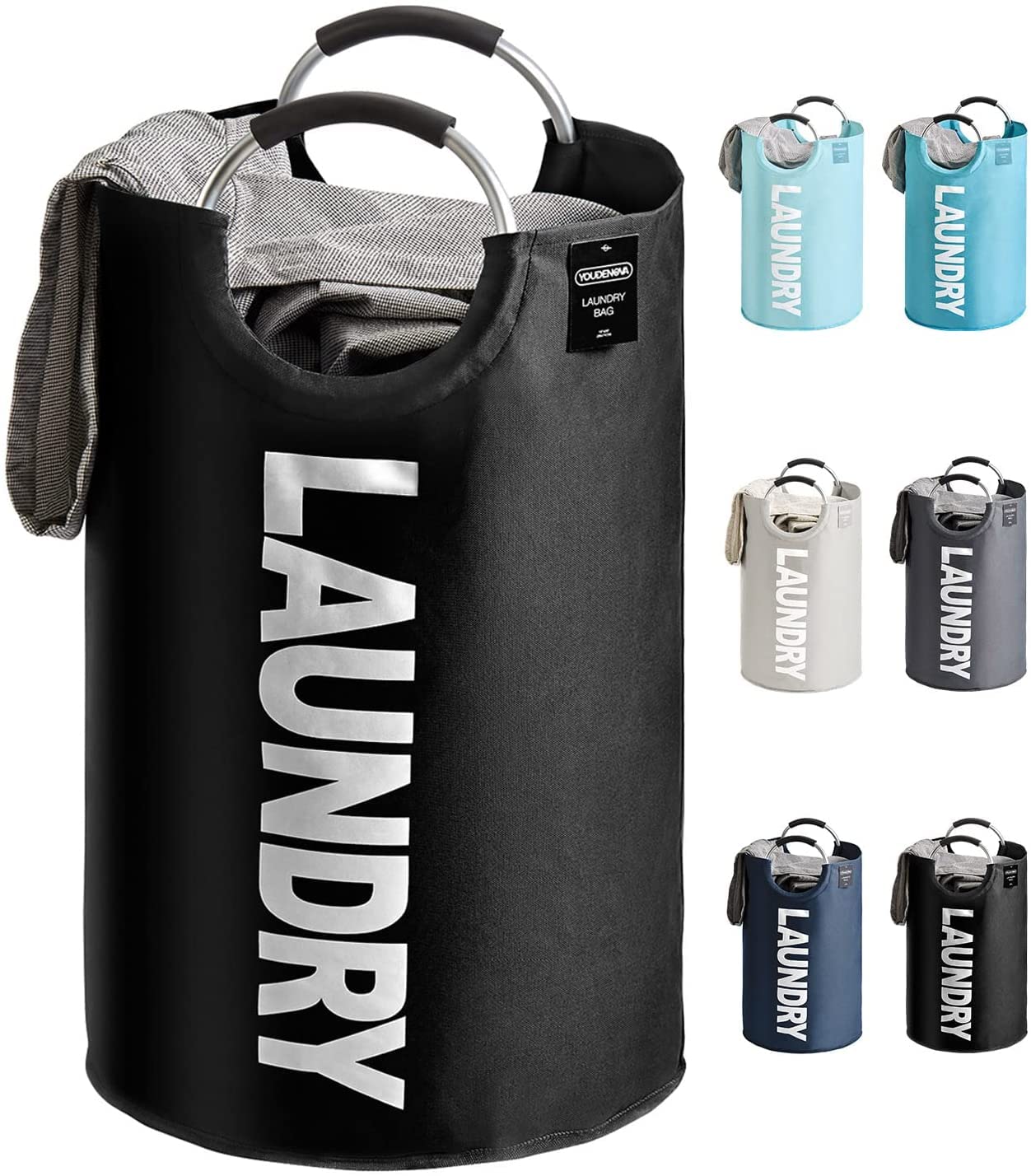 YOUDENOVA ランドリーバスケット 大容量82L せんたくかご 85%防水性 折りたたみ 撥水加工 耐荷重15KG 洗濯物入れ 取っ手付き ランドリーバッ...