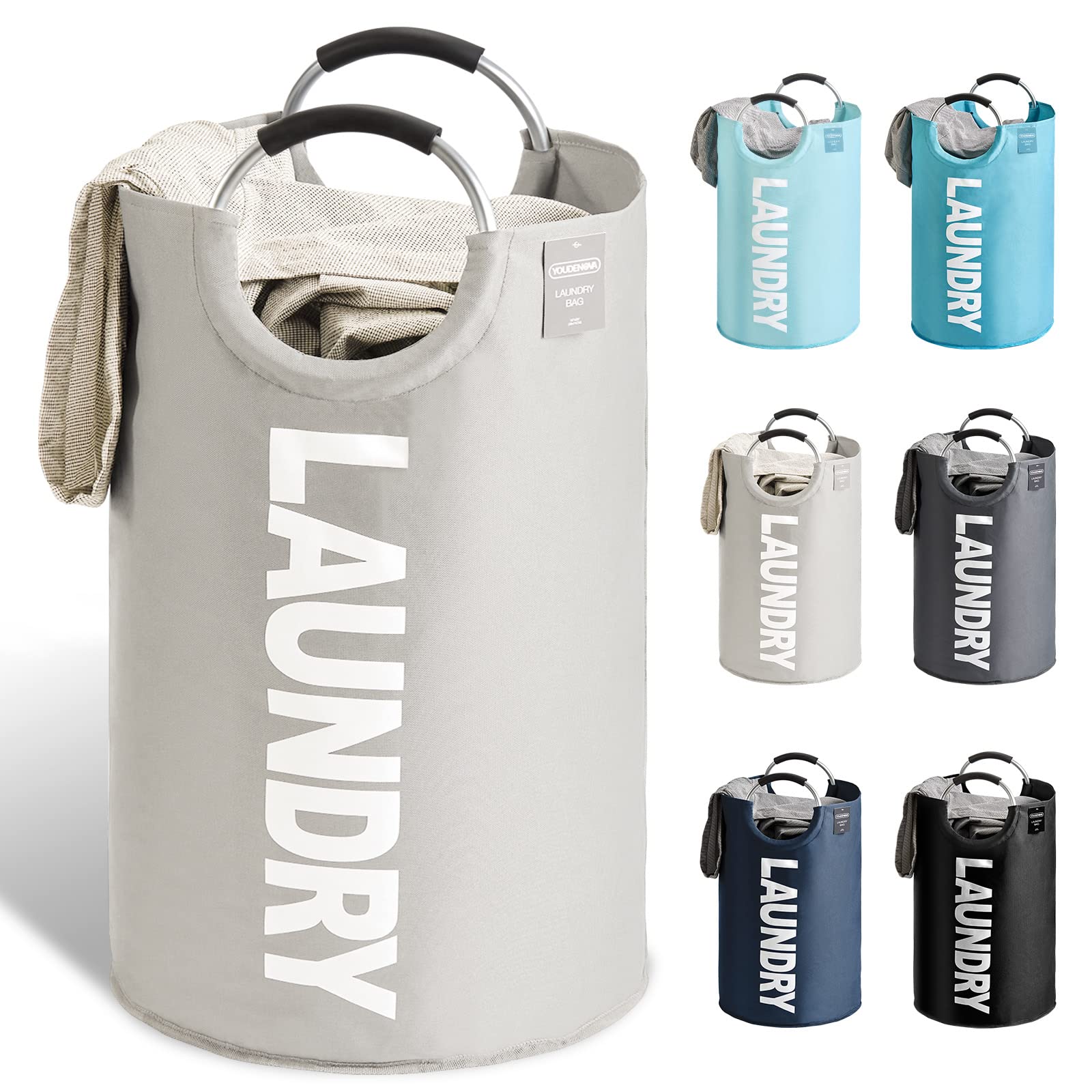 YOUDENOVA ランドリーバスケット 大容量82L せんたくかご 85%防水性 折りたたみ 撥水加工 耐荷重15KG 洗濯物入れ 取っ手付き ランドリーバッ...