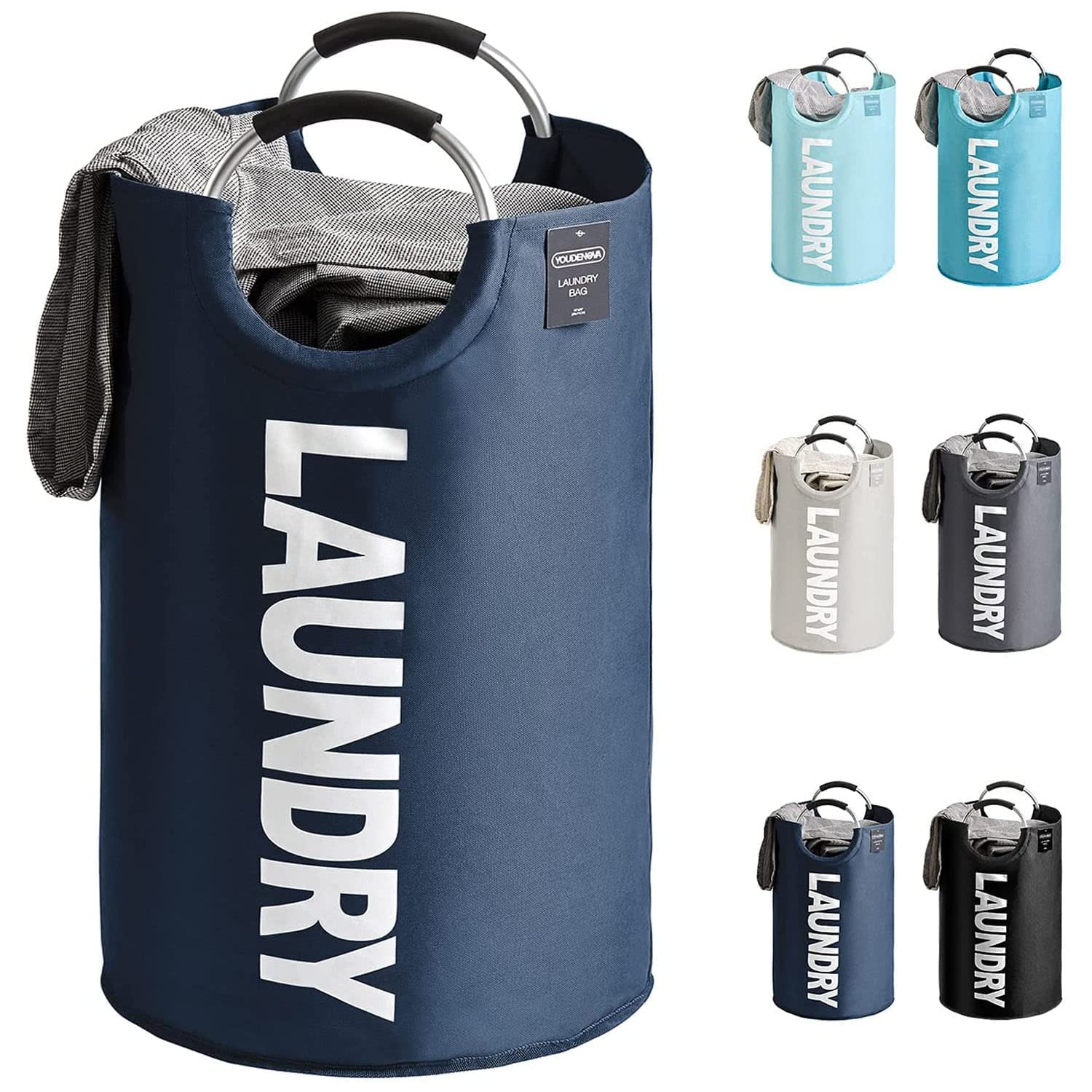 YOUDENOVA ランドリーバスケット 大容量82L せんたくかご 85%防水性 折りたたみ 撥水加工 耐荷重15KG 洗濯物入れ 取っ手付き ランドリーバッ...