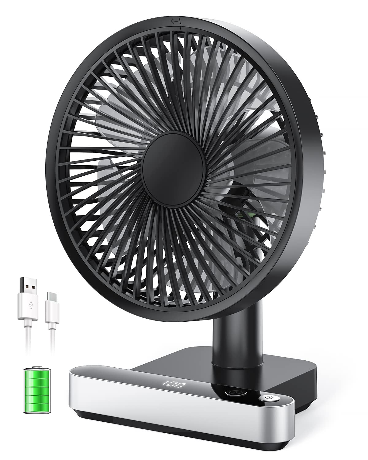 飛鳥の光 卓上扇風機 首振り 静音 小型 usb扇風機 デスクファン Type-C充電式 7200 mAh 25時間連続動作 五枚羽根 超強風 四段階風量調節 電池残量表示 ミニ コンパクト おしゃれ オフィス リビング 寝室 熱中症対策 (ブラック)