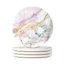 HAOCOO コースター おしゃれ セラミック製 大理石模様 コルク裏面 丸型 4枚セット マグ お茶パッド 断熱 珪藻土よりも良い 吸水 速乾 滑り止め 家庭...