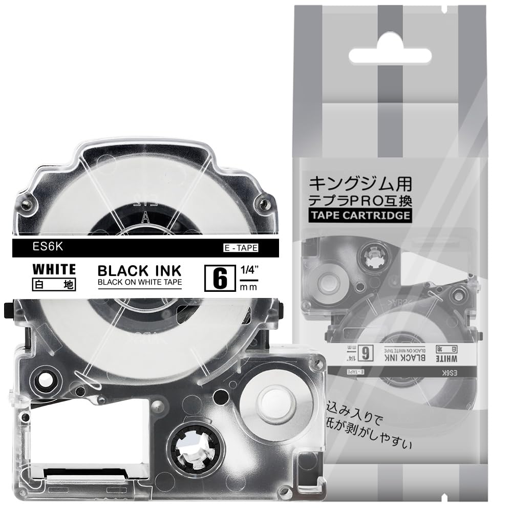 1本 6mm 白地黒文字 互換 ES6K キングジム テプラ テープ 6mm テプラPRO カートリッジ ラベルライター テープ 長さ8m