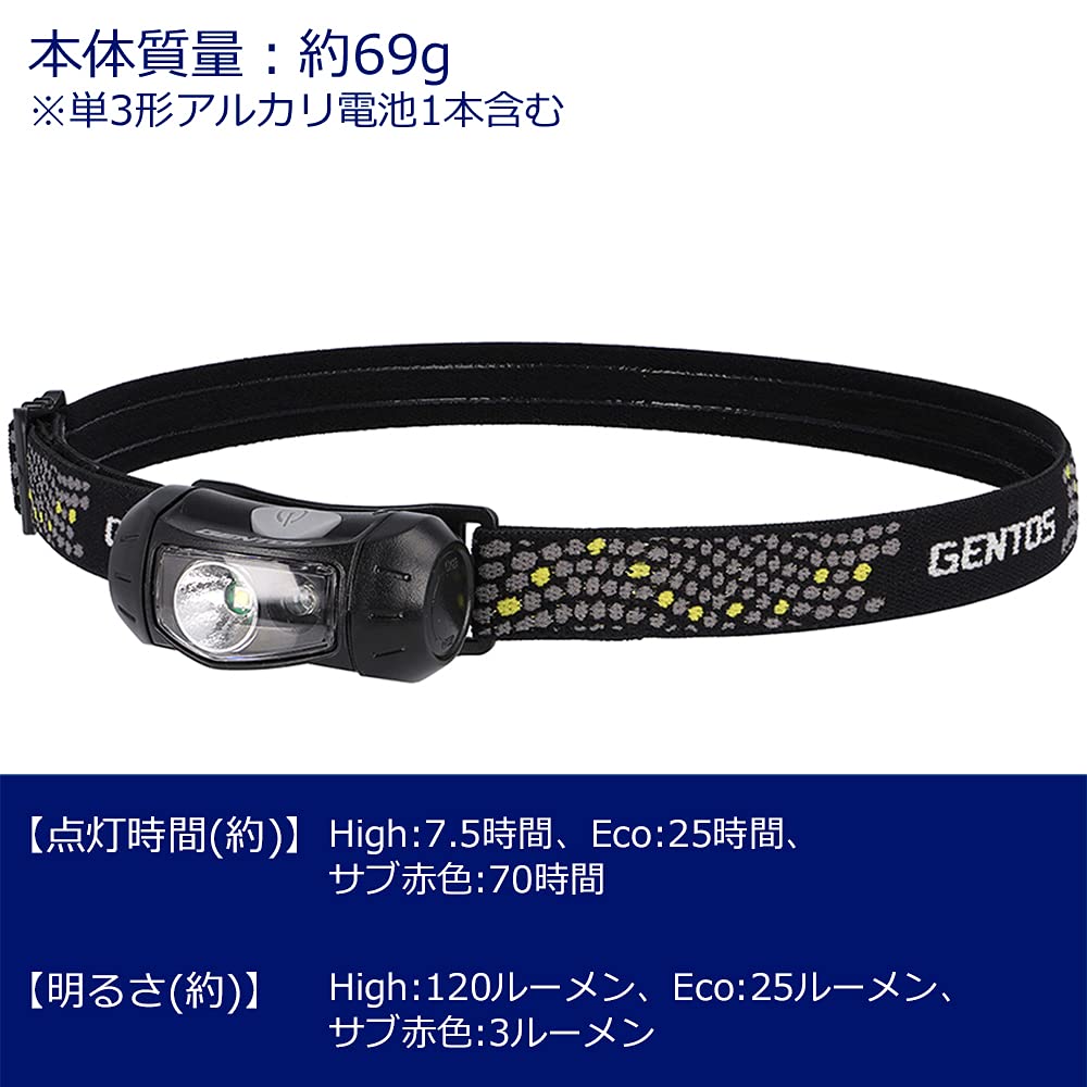 GENTOS(ジェントス) LED ヘッドライト 単3電池式 120ルーメン 防滴 CP-195DB アウトドア 防災 赤色サブLED ブラック thrsparkle-10063900 THRSparkle サンプル画像2