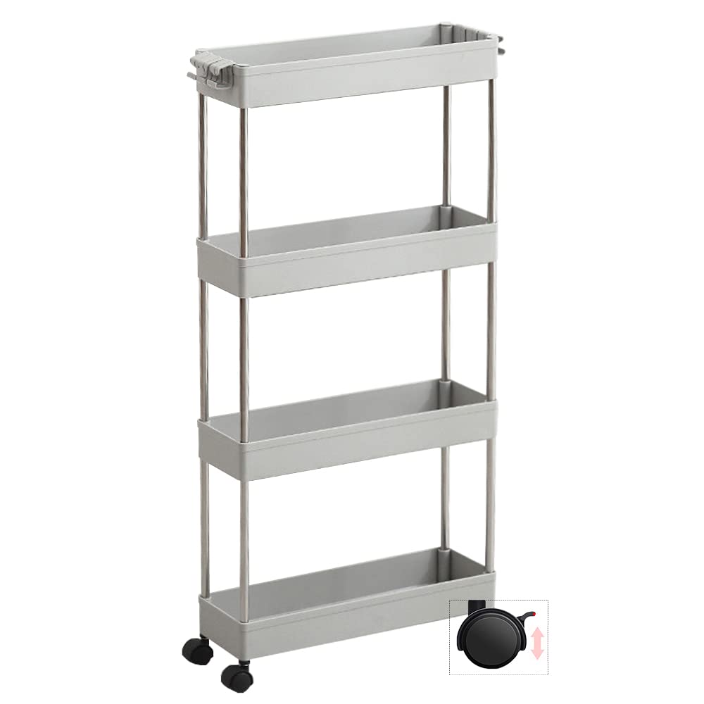 キッチンワゴン 収納ワゴン キッチンラック キッチン収納カート 隙間ワゴン 収納棚 キッチン収納棚 収納ラック キャスター付き ホワイト スリム 隙間収納 4段 幅13cm/幅22.5cm 耐荷重 おしゃれ 台所