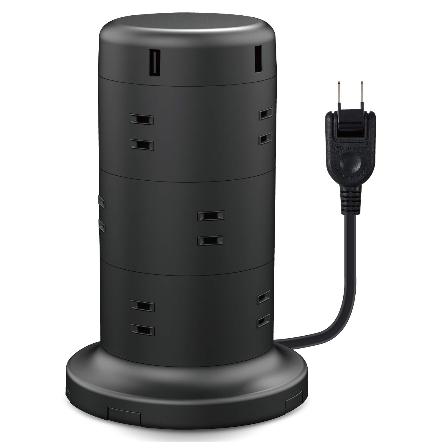 エレコム 電源タップ タワー型 延長コード [ 12個口 & USB×5ポート ] 固定パーツ付 雷ガード ほこりシャッター 2m ブラック ECT-0720BK