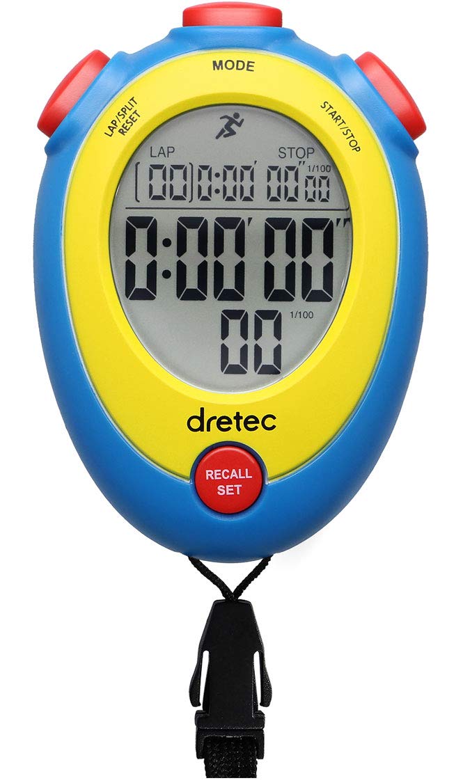 dretec ストップウォッチ 消音 勉強 時計 ラップタイム 1/100秒 スプリット アラーム メモリー 電池交換可 SW-124ABLDI ブルー w62×d25×h88mm