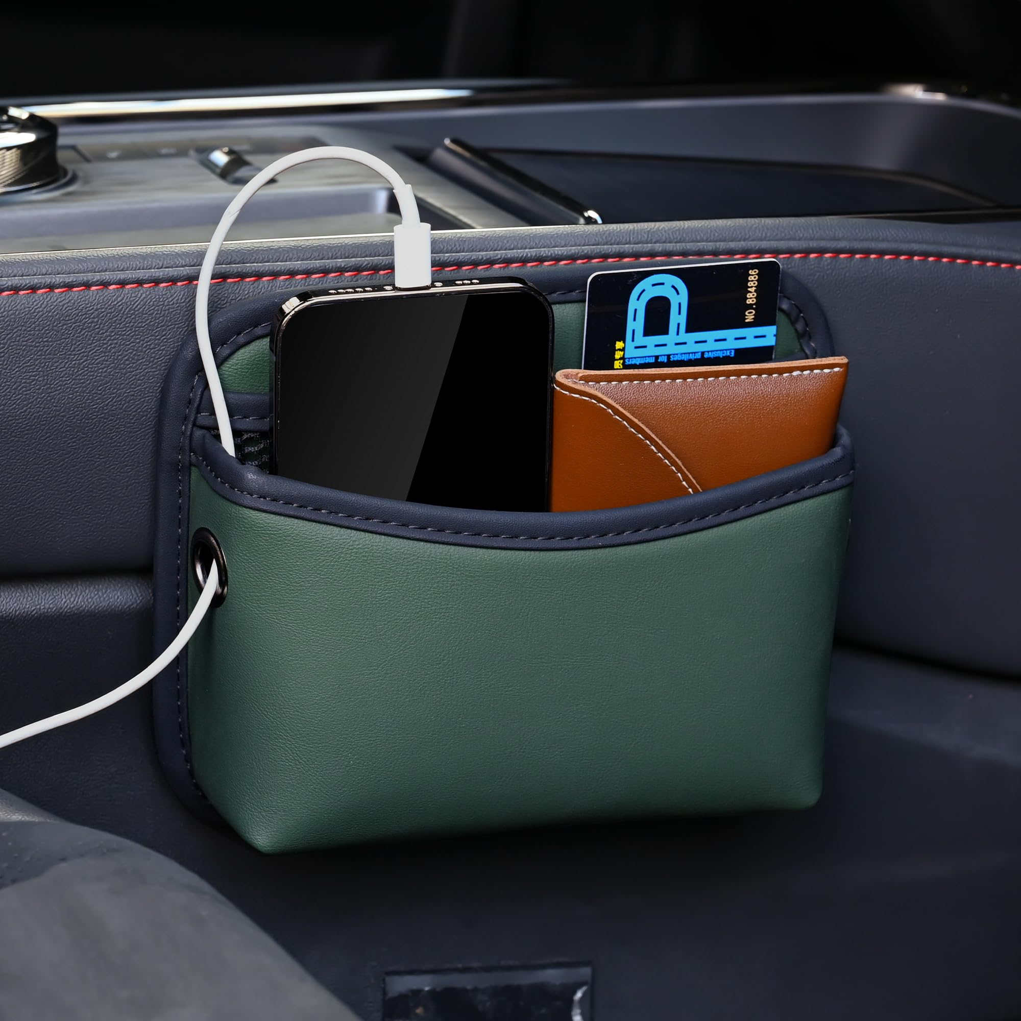 JEYODA車用収納ポケットシート側袋自動車側袋携帯収納ボックスカード収納シート隙間収納簡単取り付けミニポケット小物収納多機能カー用品便利 (グリーン)