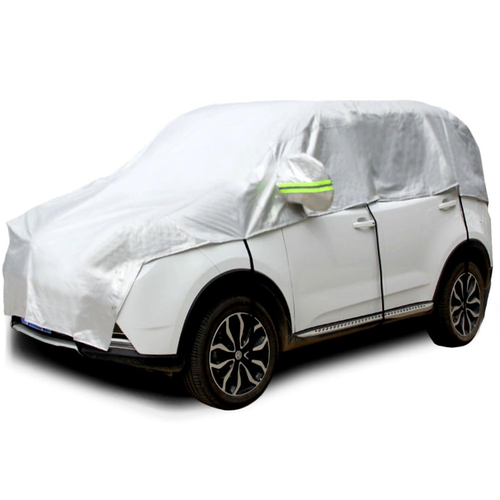 Konnfeir 車カバー ハーフ カーカバー ボディーカバー 自動車カバー 車体カバー ハーフカバー ハーフ車カバー アルミニウムフィルム生地 薄手のコットン裏地(軽自動車)