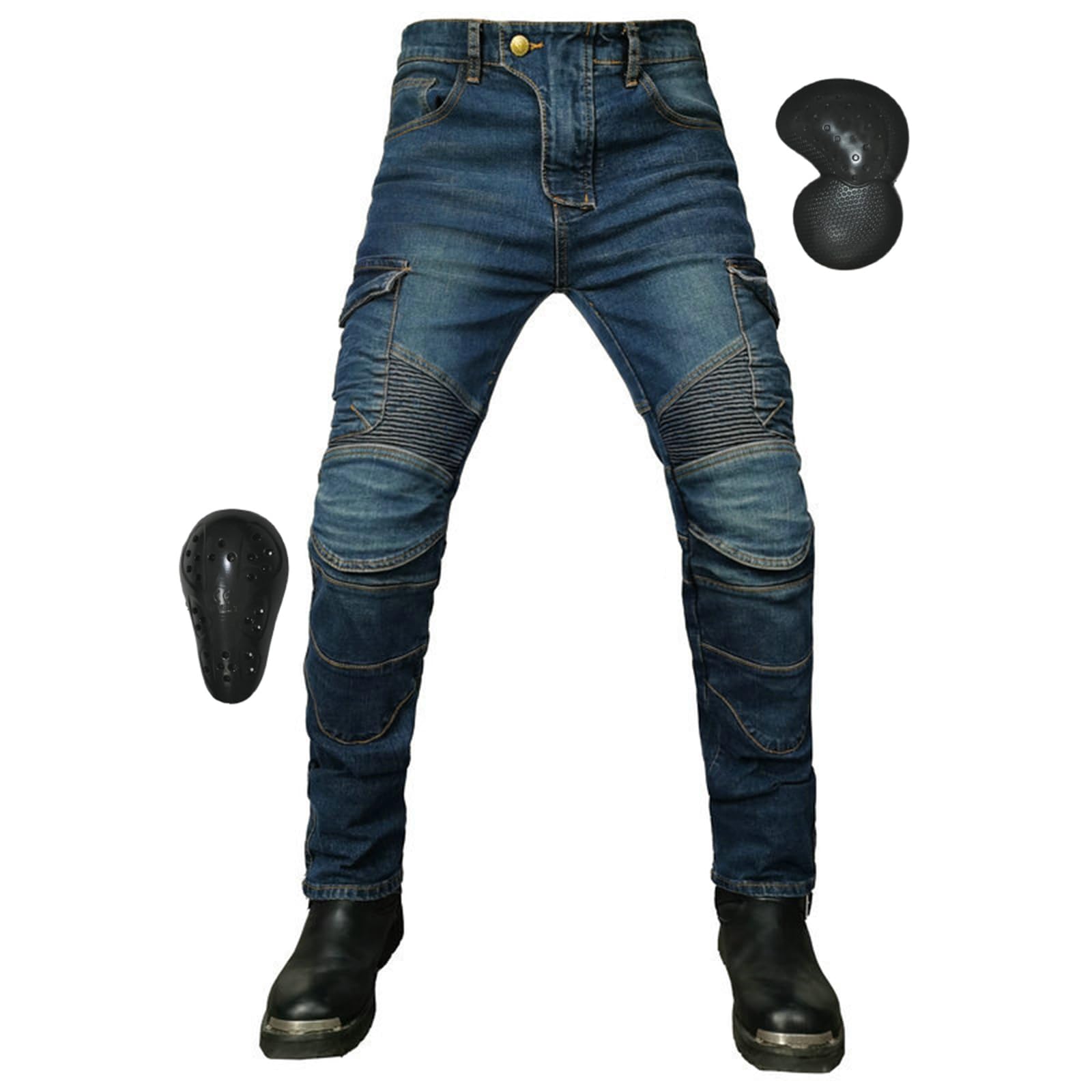 [RENHE] バイク パンツ メンズ ライディングパンツ バイク ズボン プロテクター付き ライダースパンツ 春夏秋冬 バイクウェア パンツ バイク用ジーンズ 伸縮性 レーシングパンツ 耐磨 ブルー XLサイズ
