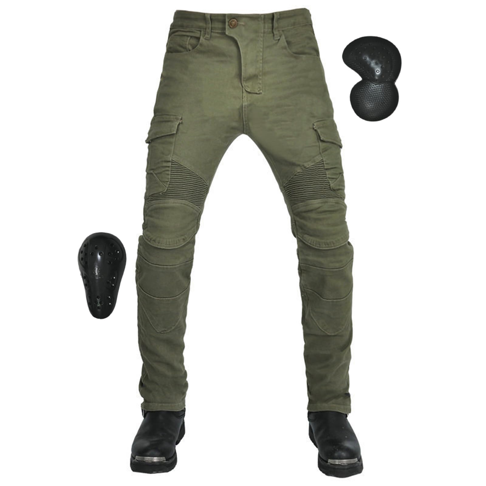 [RENHE] バイク パンツ メンズ ライディングパンツ バイク ズボン プロテクター付き ライダースパンツ 春夏秋冬 バイクウェア パンツ バイク用ジーンズ 伸縮性 レーシングパンツ 耐磨 グリーン Sサイズ