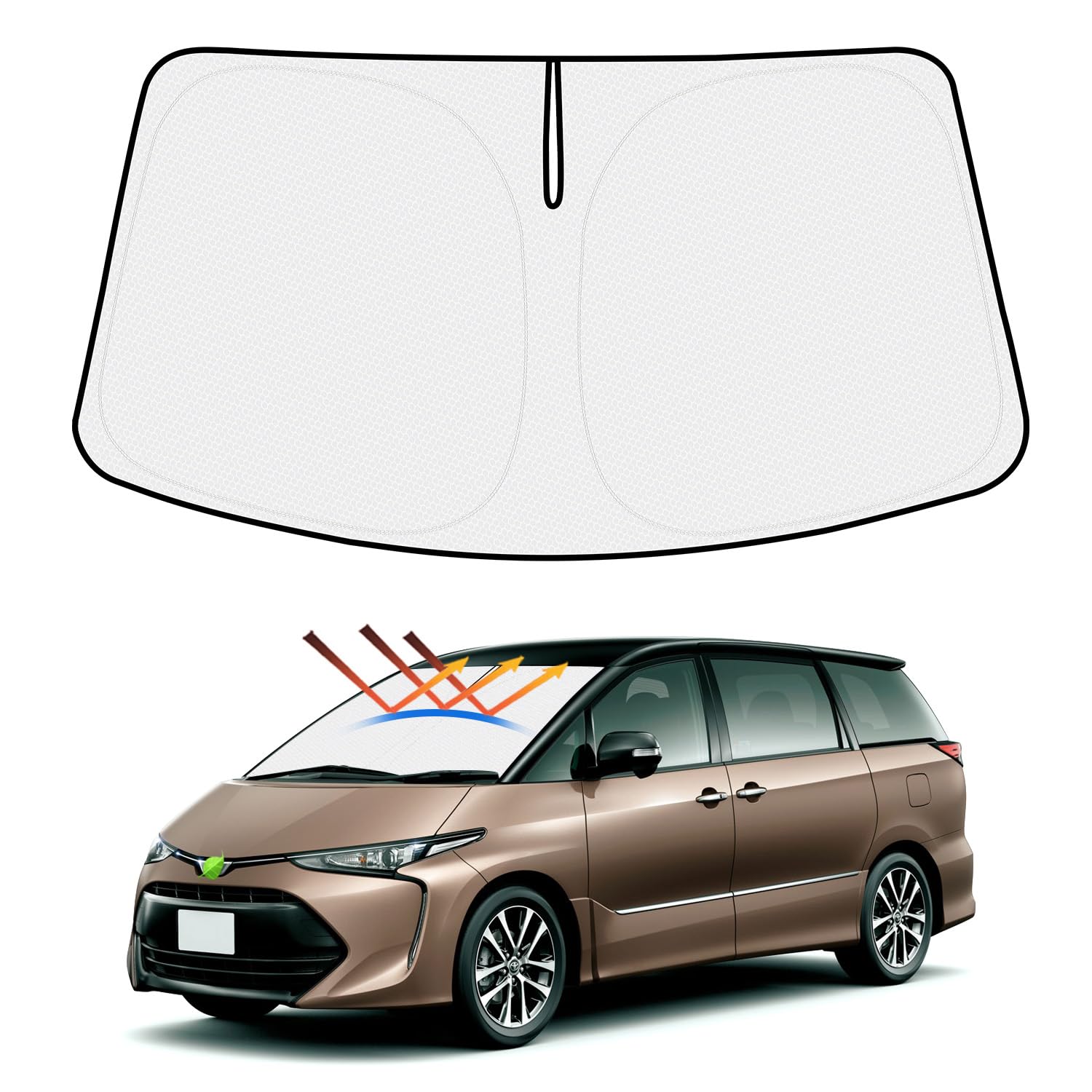 【ハンドル日よけカバー付き】Mozan トヨタ エスティマ 50系 サンシェード フロントガラス用 ESTIMA 50系 2006年7月-2019年10月 車用サンシェード UVカット 日よけ 日差しカット 遮光 断熱 折り畳み式 ハンドルサンシェー 収納袋付き ハニカム設計 インテリア 取付簡単