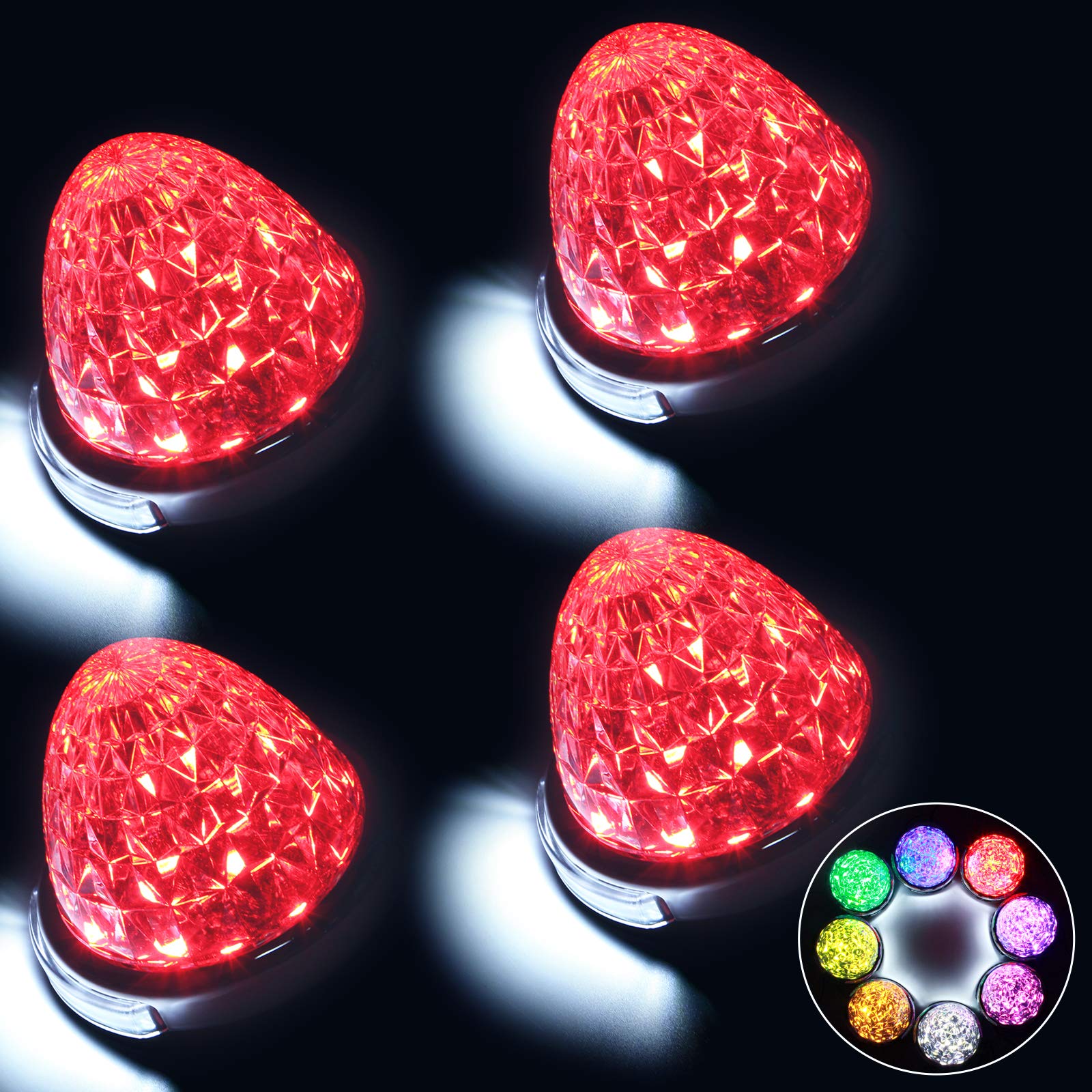 REPTICO LEDサイドマーカーランプ 24V トラック用 路肩灯 レッド Redクリアレンズ 8面クリスタルカット 新型LEDマーカー ダウンライト 高輝度 色選択可 16連LED無極性 取付簡単 耐高温PC素材 丸型 4個セット (レッド, 4個セット)