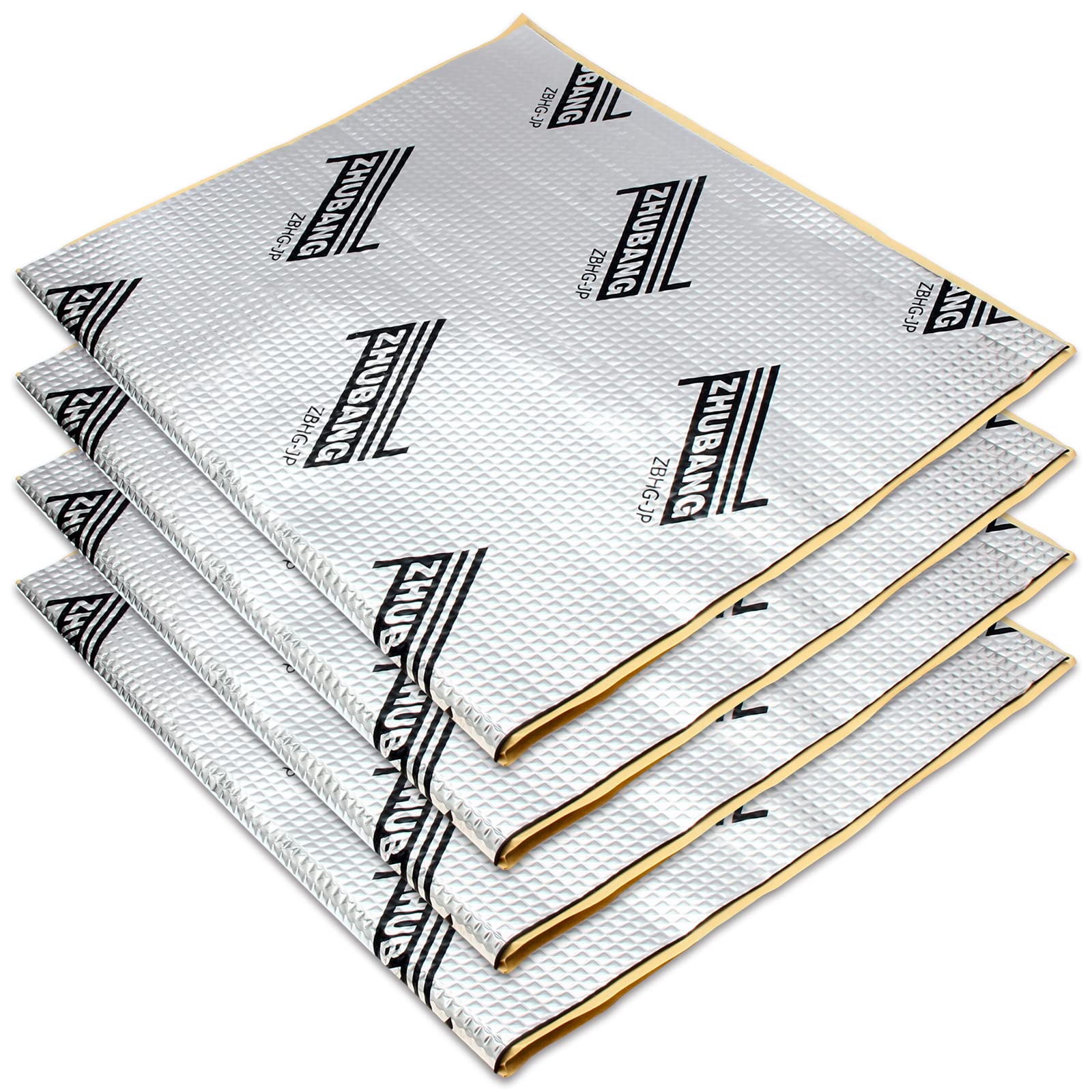 ZHUBANG 制振シート デッドニング 遮音 車 制震シート 車 防音 制振 防音フォームパネル 吸音シート 800mm×460mm×2mm 4枚入り 格子模様 シルバー