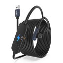 Syntech リンクケーブル 5M 充電付き、Meta Quest 3S/Quest 3/Quest 2/Pico 4 に対応、別の充電ポート付き VR リンクケーブル、USB 3.0 から Type C コード ライト PC/SteamVR 用-ブラック