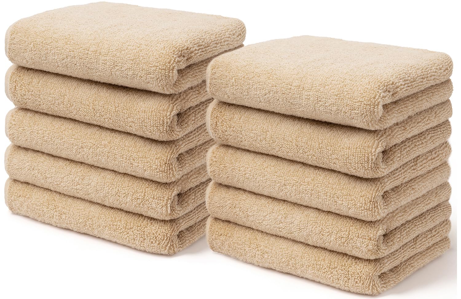 AIFY フェイスタオル 厚手 ホテル仕様 10枚セット 敏感肌 肌荒れ 肌触りが良い ふわふわ 髪に優しい 軽量速乾 瞬間吸水 抗菌防臭 毛落ちしにくい 耐久性 赤ちゃん エステ サロン 綿 無地 ギフト 34×80cm ベージュ