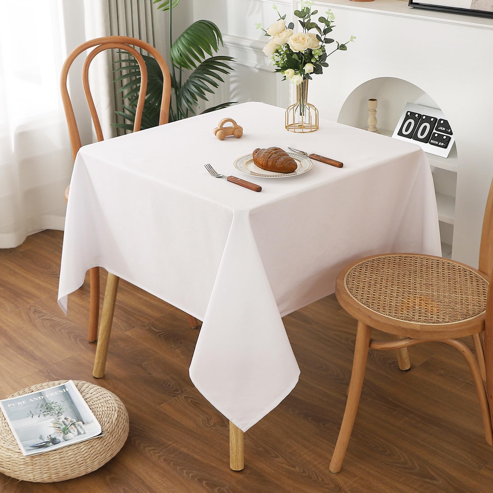 AooHome 白 テーブルクロス 長机用 撥水 会議テーブル 展示会 業務用 テーブル大判 長方形 無地 汚れ防止 テーブルカバー 速乾 リネン類 耐熱 丸洗い ホワイト 140x320cm