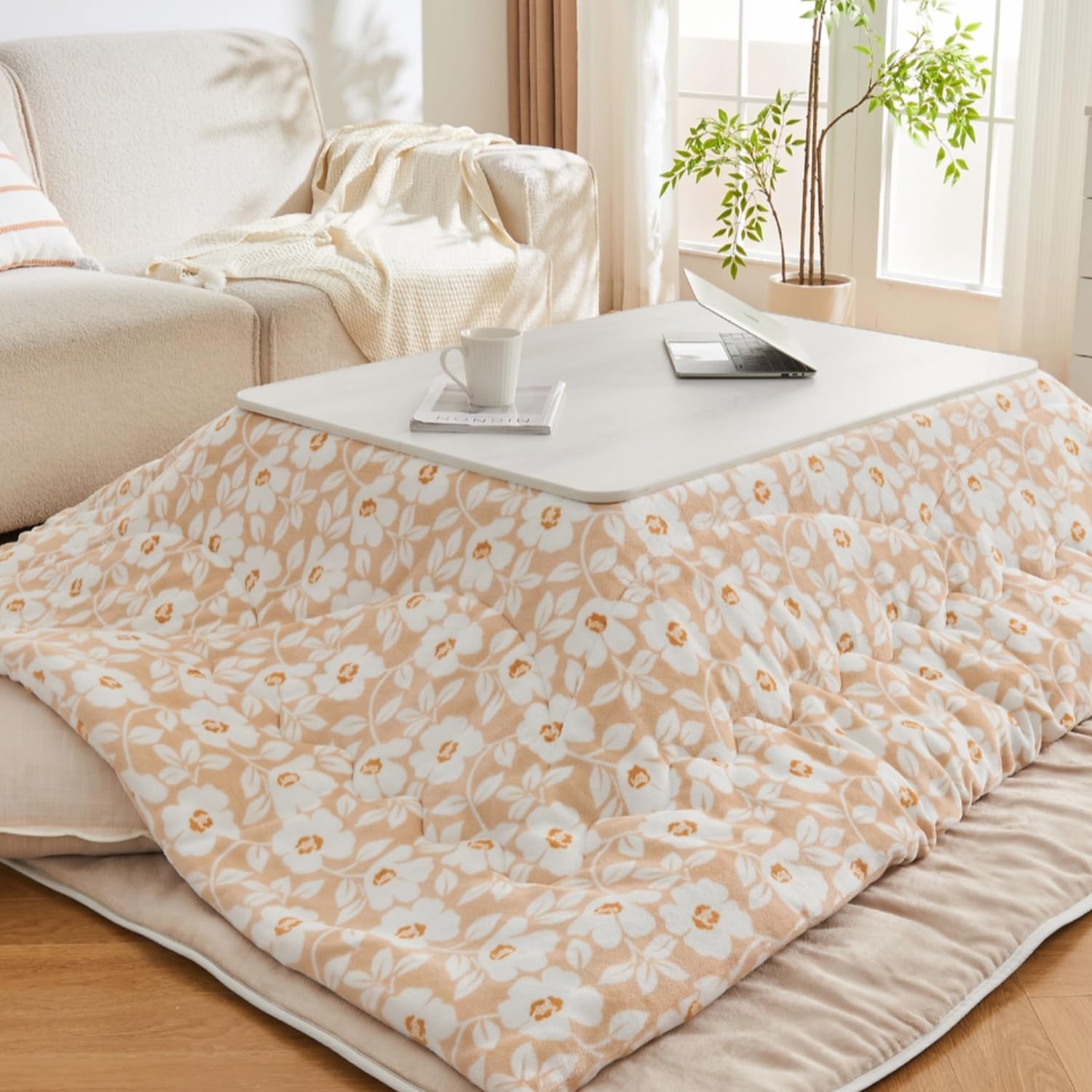 EMME こたつ布団 長方形 コタツ布団 暖かいこたつふとん 190 ×240cm こたつ用布団 あったか こたつ掛け布団 高密度フランネル リバーシブル 冬用 コタツふとん 洗える 静電気防止 薄型 おしゃれ 単品 フランネル花柄
