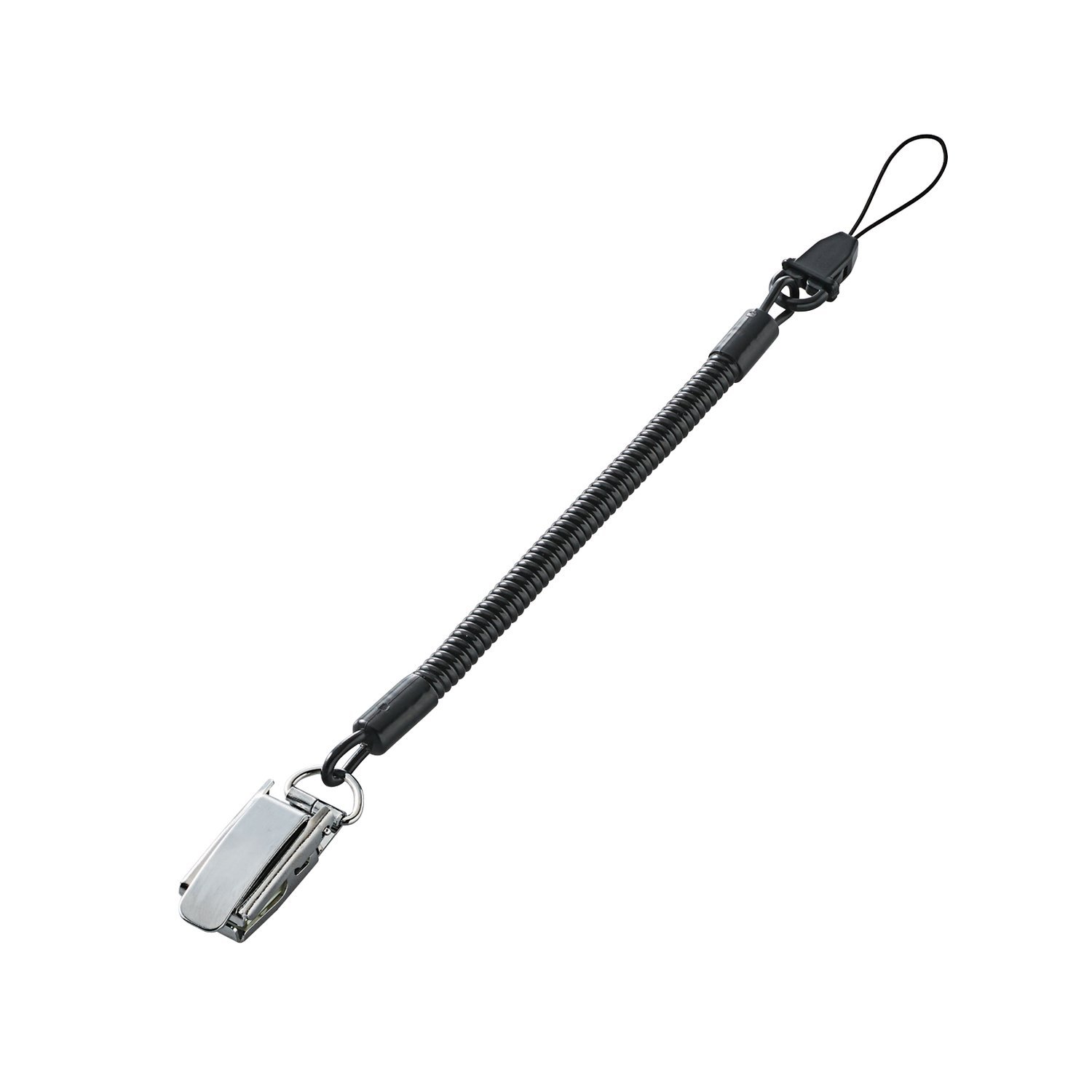 エレコム ストラップ クリップタイプ 携帯 スマホ クリップタイプ メタルクリップ [20cm~50cmまで伸びる強化ラル] 日本製 ブラック P-STCM50BK(2)
