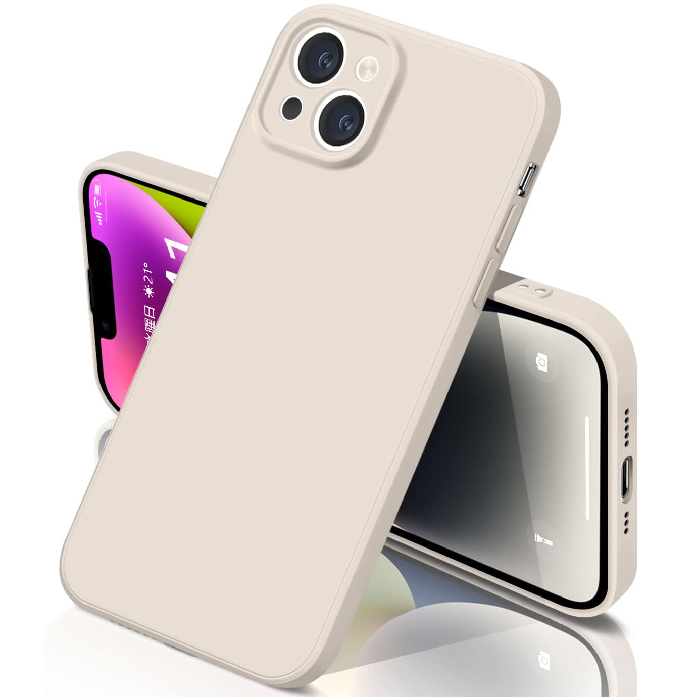 iphone14ケース シリコン 耐衝撃 さらさら手触り 傷付き防止 超軽量 マット質感 指紋防止 レンズ保護 ワイヤレス充電 アイフォン14 カバー(アンティークホワイト)