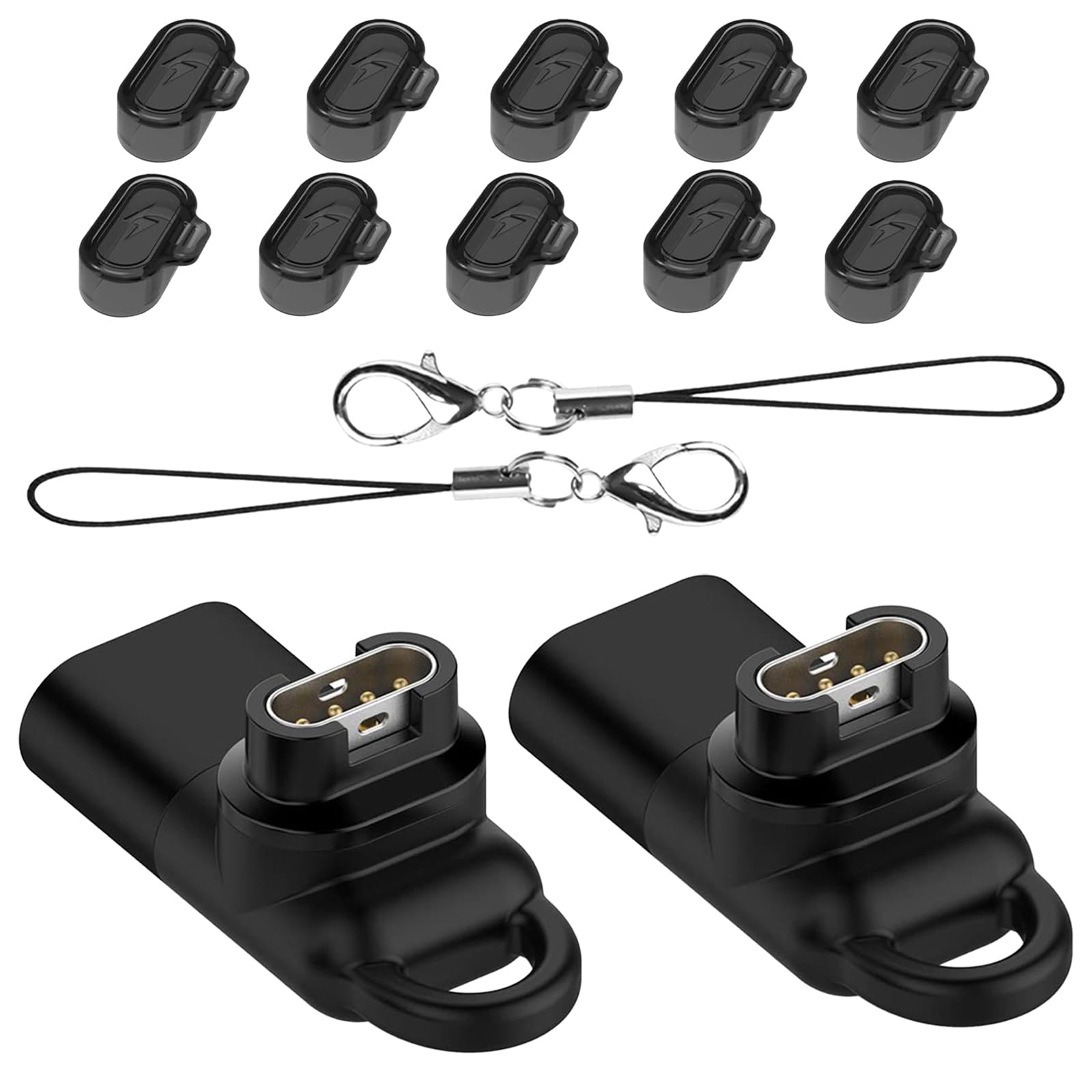 Garmin(ガーミン)用変換アダプター【2個】L型 Type-C対応 + 防塵プラグ 充電ポート用（10個）TPU素材 +紛失防止ストラップ【2個】Garmin変換マイクロ 急速充電 usbタイプc変換アダプター 適合vivosmart5/ForeAthlete55/venu sq2/venu2/Fenixシリーズに対応 安定した充電