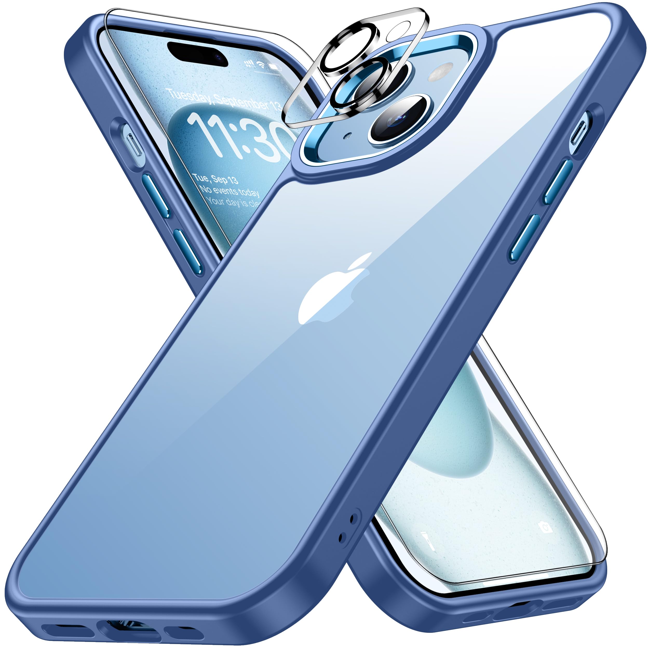 iphone15 用 ケース ブルー 耐衝撃 カメラレンズ保護付き アイフォン15 用 ケース 米軍MIL規格 耐久性 黄ばみ防止 アイホン15 用 ケース ワイヤレス充電対応 対応 SGS認証 スマホケース カバー 6.1インチ XIWXI