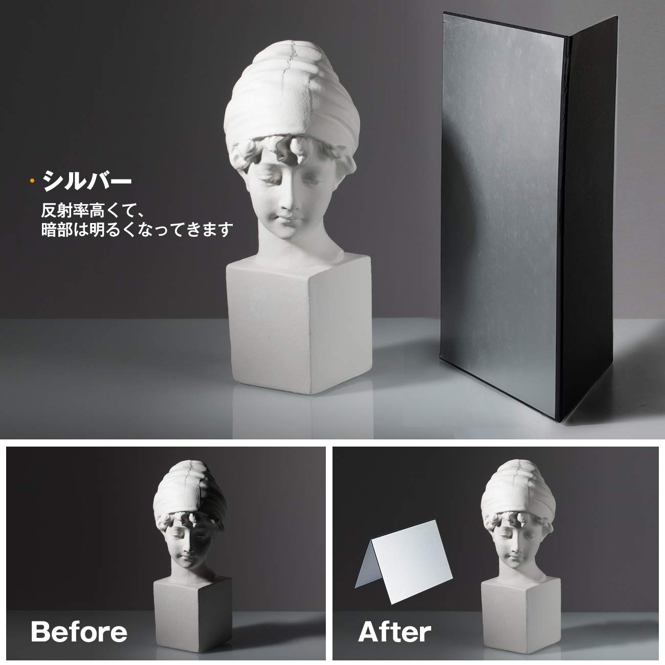 TARION レフ板 反射板 1枚3色 銀、白、黒 照明道具 レフ板 自立 A3サイズ 補光/吸...