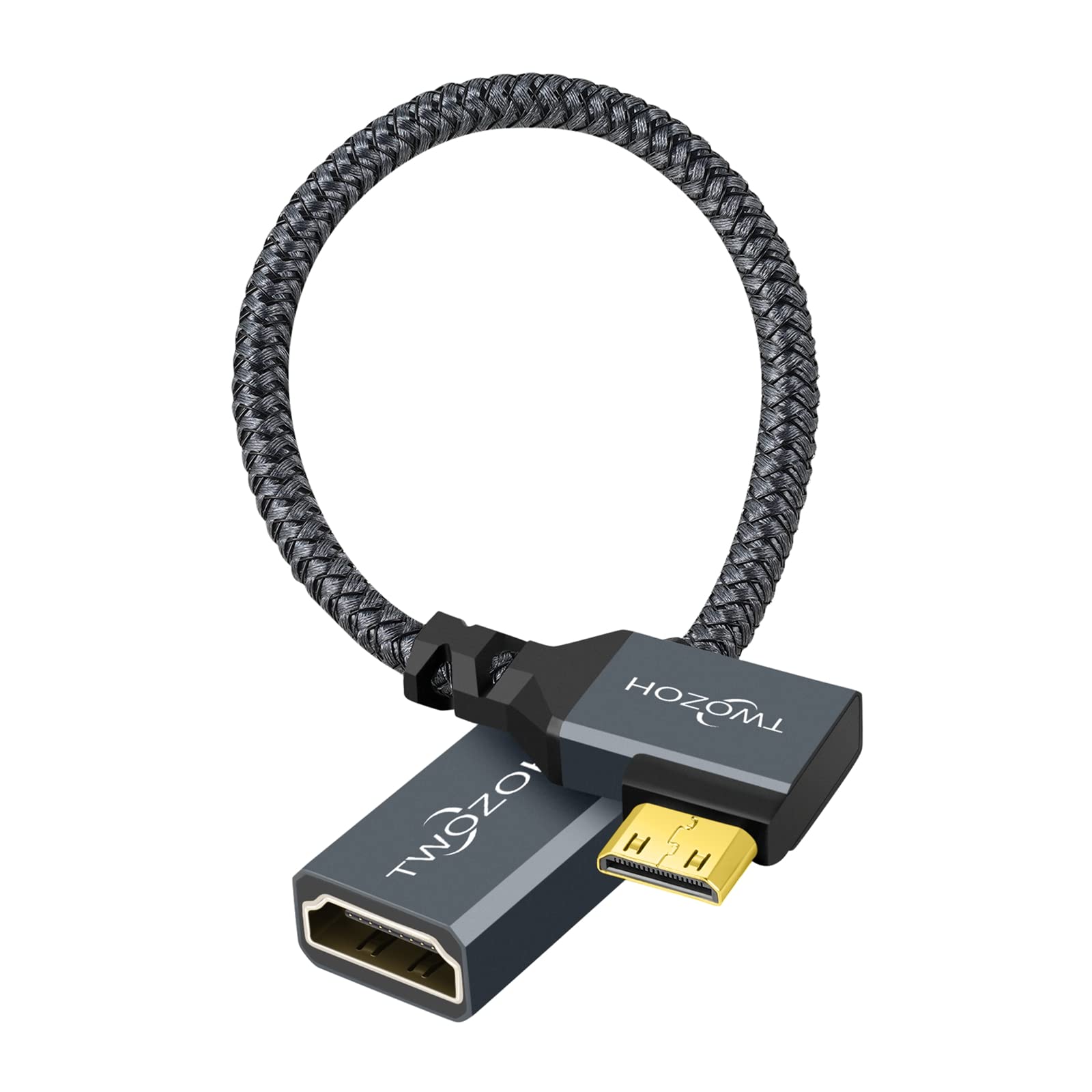 Rakuten - Twozoh 90度左角 Mini HDMI オス-HDMIメスケーブル 0.2M 角度付きミニHDMI-HDMIアダプターケーブル 3D/4K 1080p対応