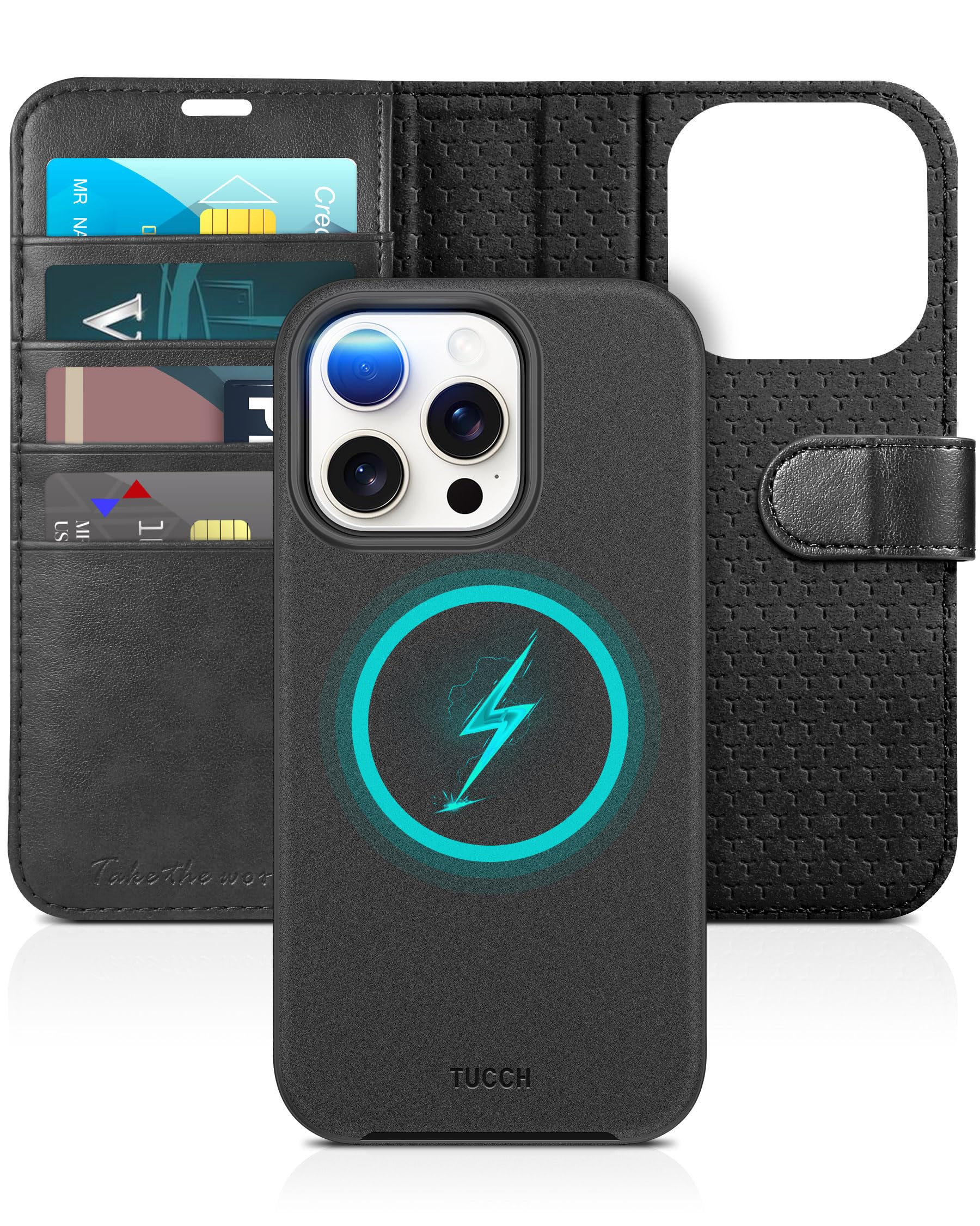 TUCCH iPhone 15 Pro 対応 ケース 手帳型 2in1 分離式 iPhone 15 プロ ケース 手帳型 取り外し可能 2way 衝撃吸収 カード収納 [RFIDブロッキング] 横置きスタンド機能 高級PU合皮 柔軟なTPU素材 アイフォン15 プロ 手帳ケース 2023年発売 アイフォン15 pro 5G 6.1 インチ