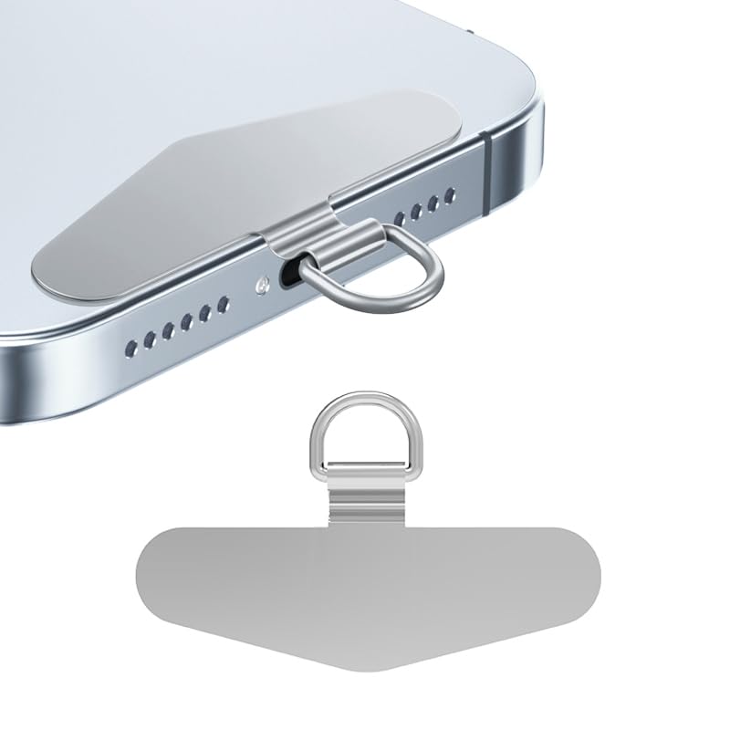 スマホ ストラップホルダー 【極薄0.2mm・浮きにくい円弧の曲がれ設計・ステンレス製】金属製タグパッチ 携帯ストラップホルダー 薄型 丈夫10kgまでの荷重量 スマホケースに挟む 全機種対応 充電影響なし 落下紛失防止 (SILVER)