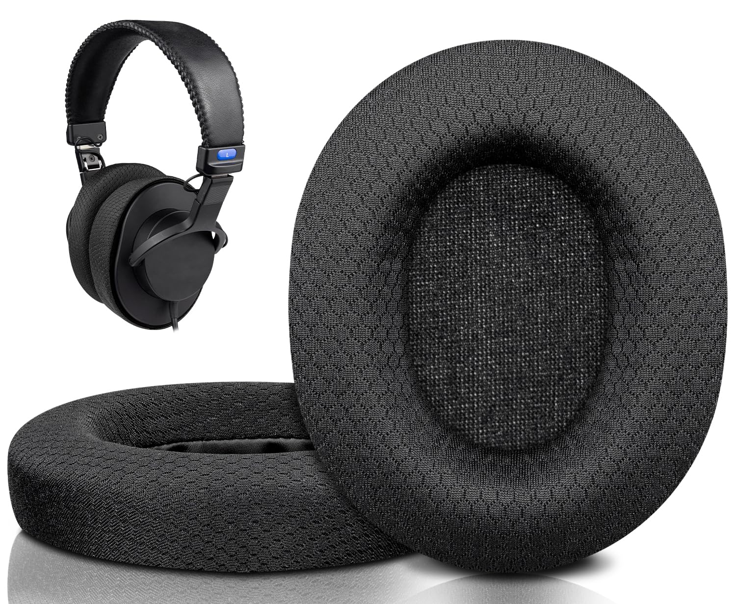 SOULWIT イヤーパッド メッシュファブリック SONY MDR-CD900ST / MDR-7506 / MDR-V6 / MDR-V7 ヘッドホン 用 交換 イヤークッション ノイズアイソレーションフォーム イヤーカップ - ブラック