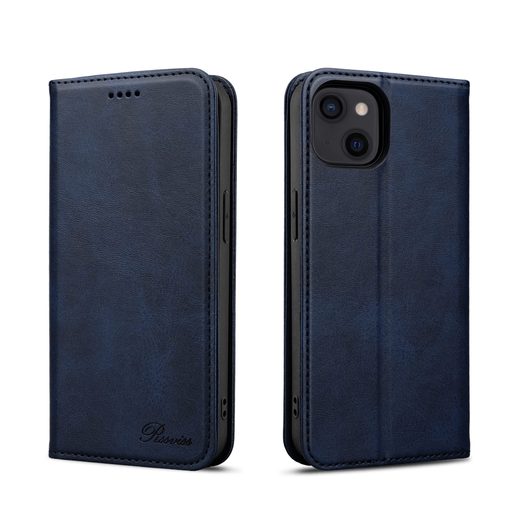 Rssviss iPhone 14 ケース 手帳型 iphone14 手帳型 ケース アイフォン 14 ケース 手帳型 iphone 14 カバー 手帳型 スマホケース iphone 14 マグネット式 カード収納 スタンド機能 通話穴付き iPhone 14 適応 6.1インチ適応 W1 ダークブルー