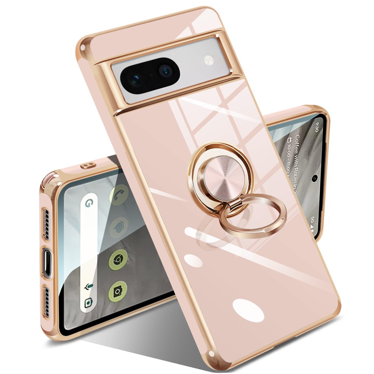 Rakuten - Google Pixel 7a ケース リング付き リング 米軍MIL規格 人気 耐衝撃 ピクセル7a カバー 携帯カバー TPU 軽量 スタンド機能 車載ホルダー対応 360°回転 黄変防止 指紋防止(ピンク)