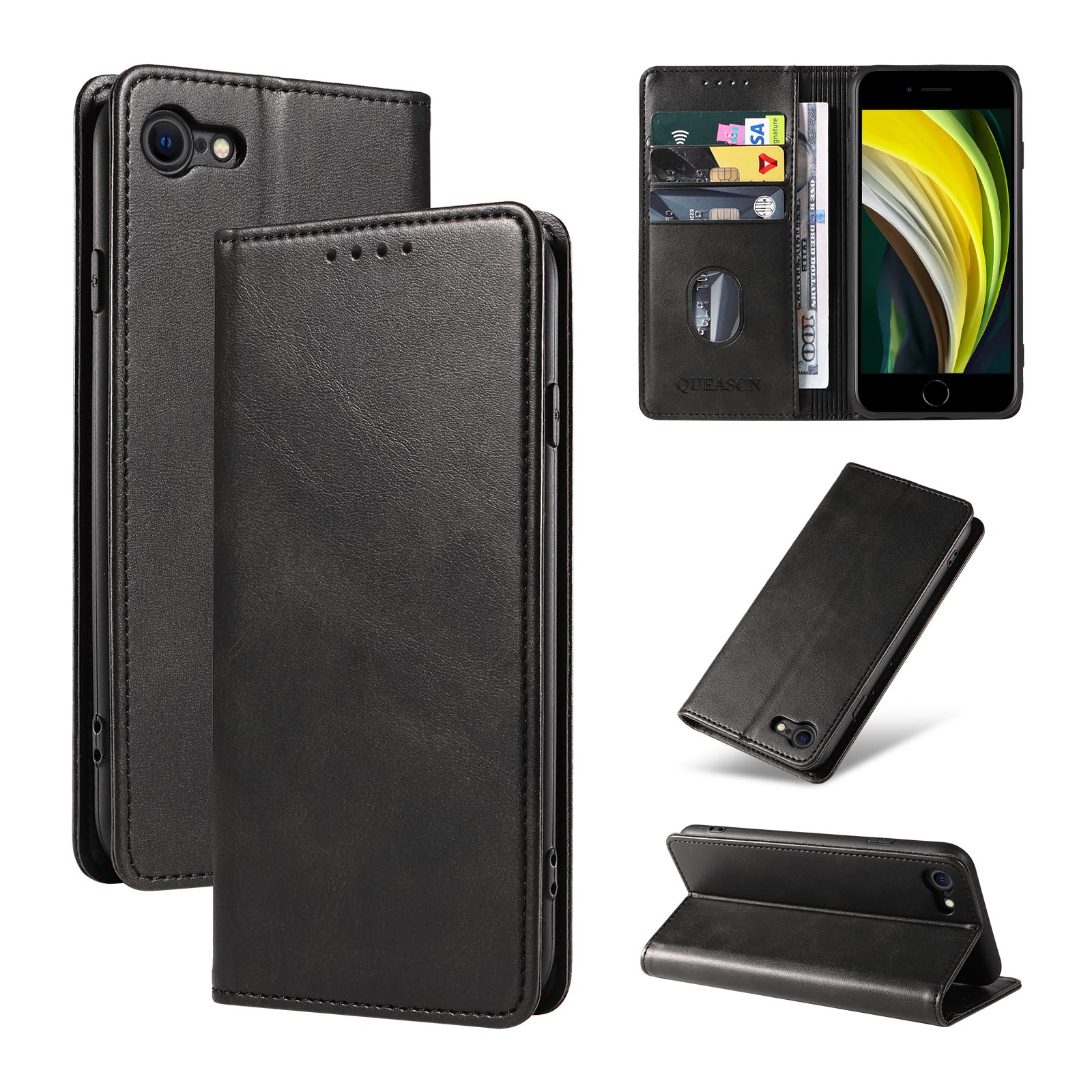 QUEASON 互換品 スマホケース【iPhone SE 第2世代/第3世代/iPhone7/iPhone8 通用手帳ケース】iphonese第2世代 ケース 手帳型 携帯ケース iphonese第3世代 ケース 手帳型 スタンド機能 iphone8 ケース 手帳型 iphone7ケース 手帳型 薄型ケース カード収納 落下防止 マグネ