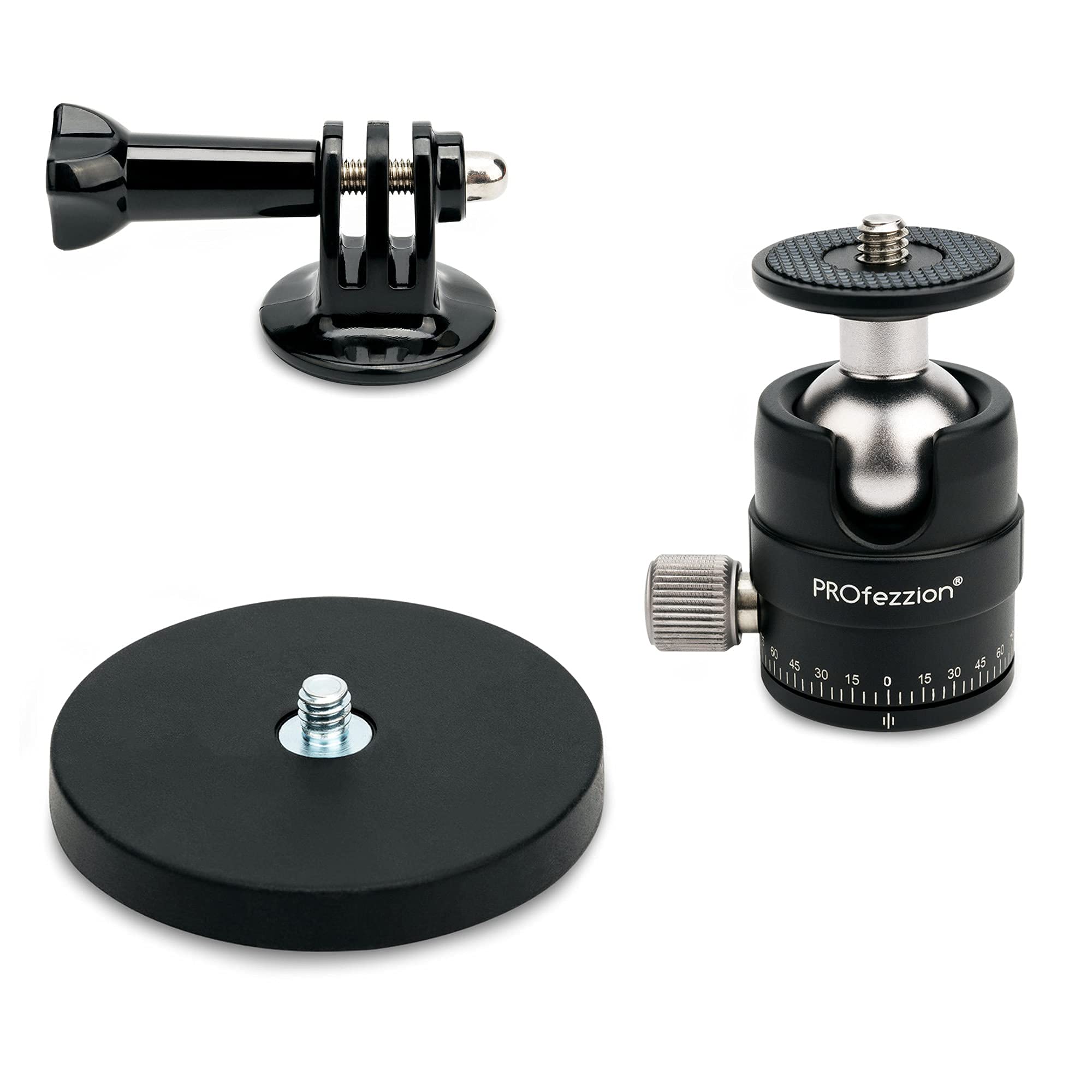 Rakuten - PROfezzion カメラ磁気スタンド セット カメラ用 マグネット スタンド + 雲台 + Goproホルダー マグネットベース 小型 自由雲台 360°回転可能 1/4