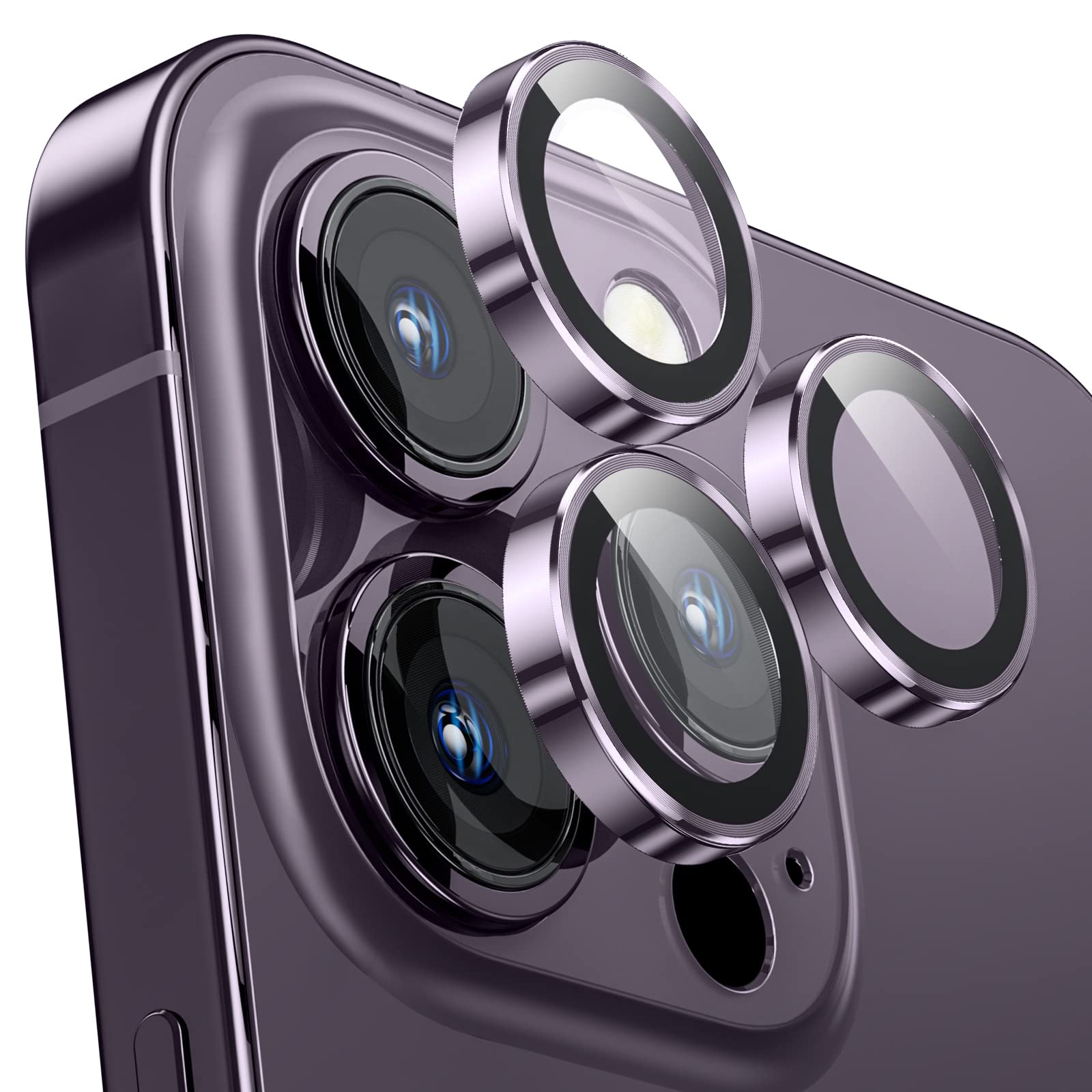 乐天商城 - カメラフィルム iPhone 14Pro/14Pro Max用 カメラカバー 9Hガラス アルミ合金製 カメラ保護 キズ防止 耐衝撃 高透過率 アイフォン 14プロ/14プロマックス用 カメラレンズカバー ディープパープル