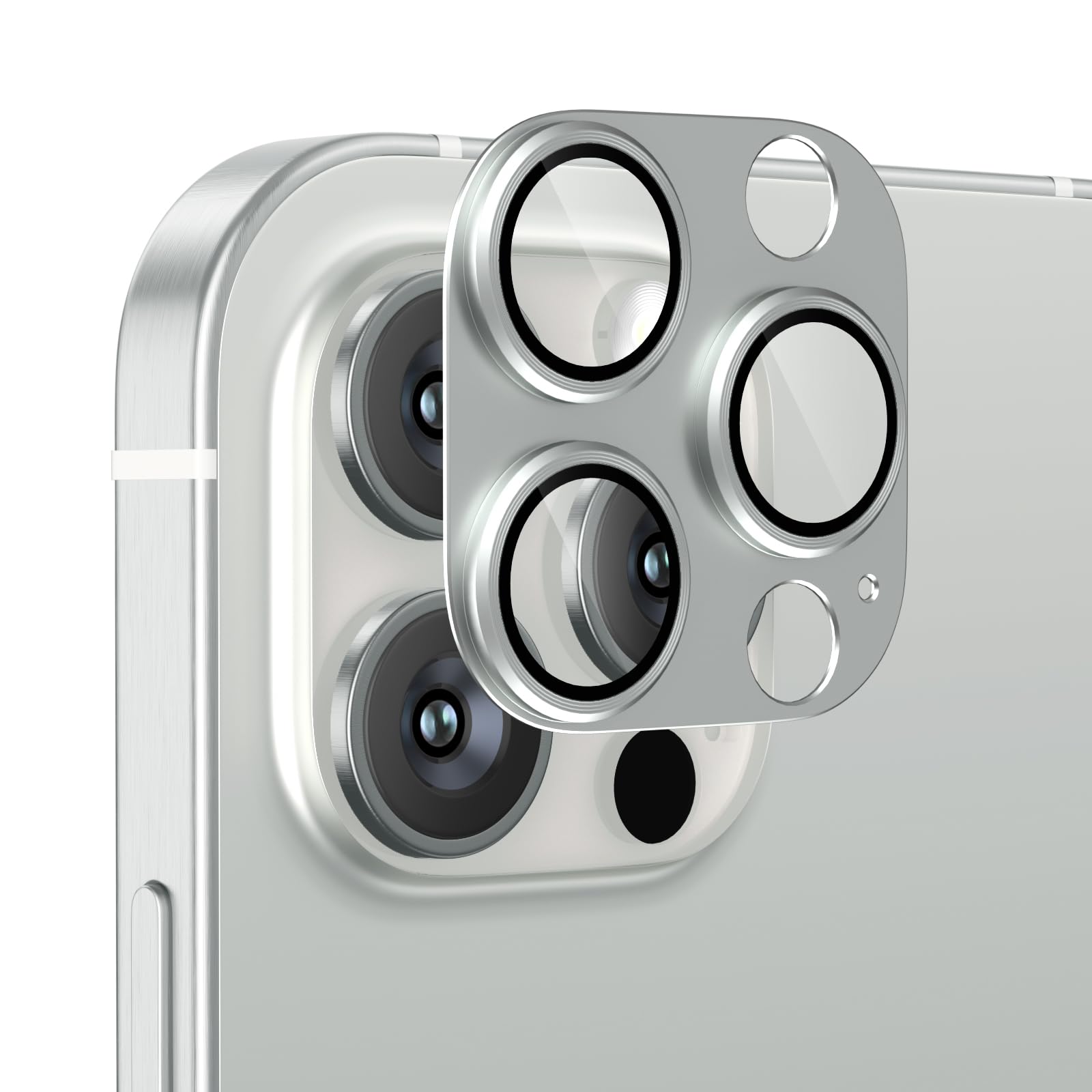 Rakuten - Podick レンズカバー iPhone 15Pro/15 Pro Max 用 カメラフィルム アルミ合金製 9H強化ガラス 傷防止 レンズ保護 耐衝撃 アイフォン15プロ/15プロマックス 用 カメラ保護 高透過率 黒縁取り 露出オーバー防止 カメラレンズプロテクター シルバー
